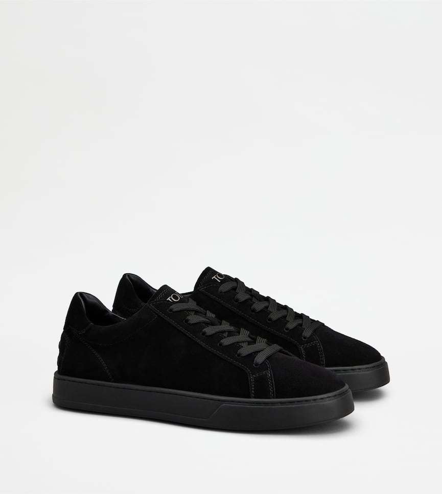 Tod's Low Top Suede Sneakers With Round Toe In Black