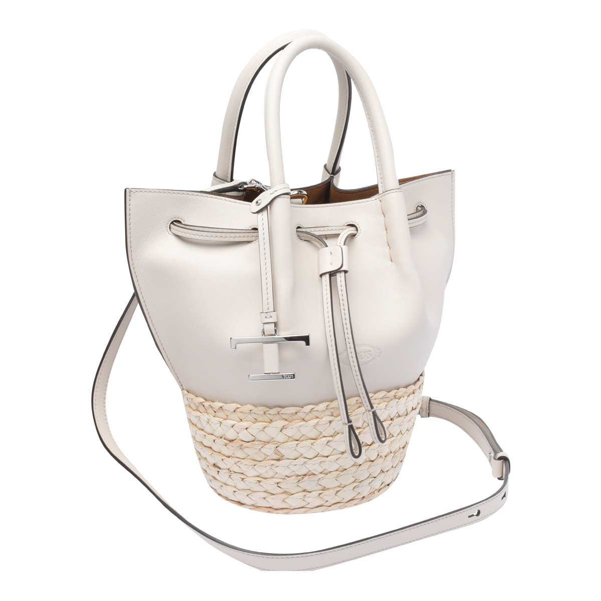 Tod's Logo Embossed Panelled Bucket Bag In White