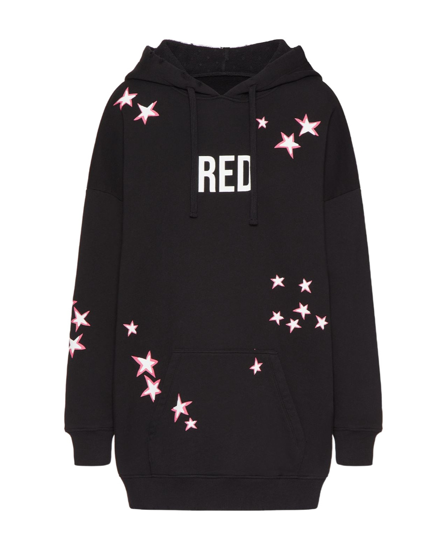 Red Valentino Redvalentino Star Print Drawstring Hoodie In Black