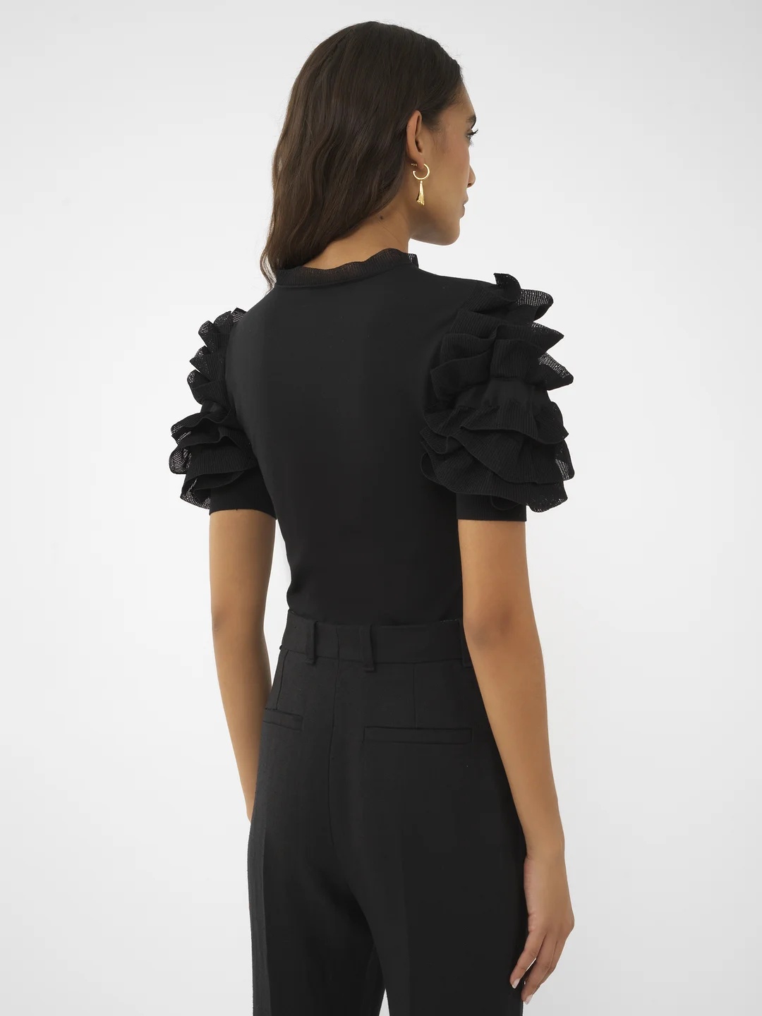 Chloé Short-sleeved Lotus Leaf Edge T-shirt In Black