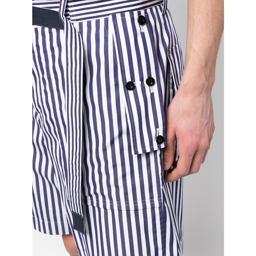 Sacai Vertical-stripe Print Cotton Shorts In White
