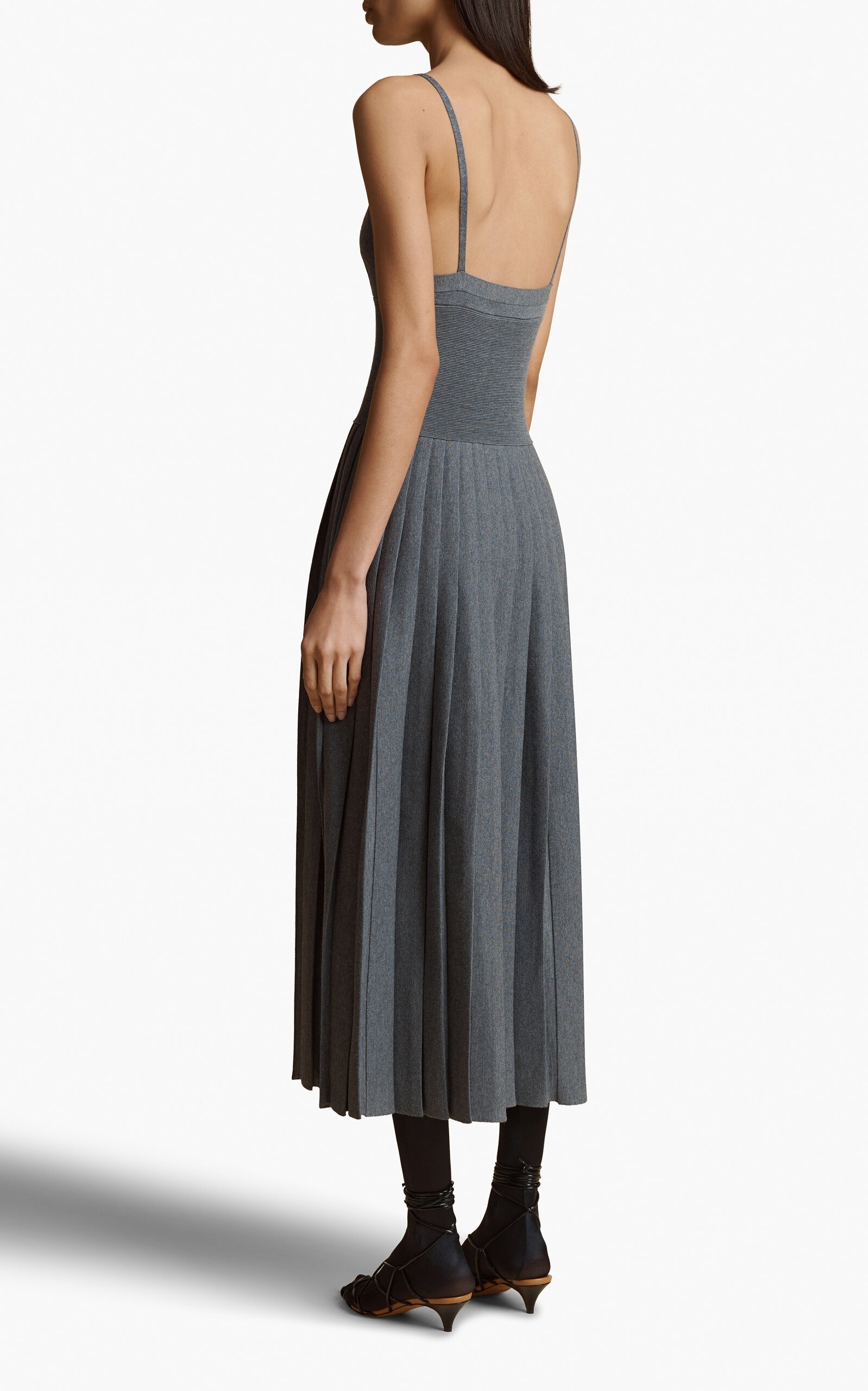 Khaite Elio Pleated Knit Merino Wool Midi Dress In Black