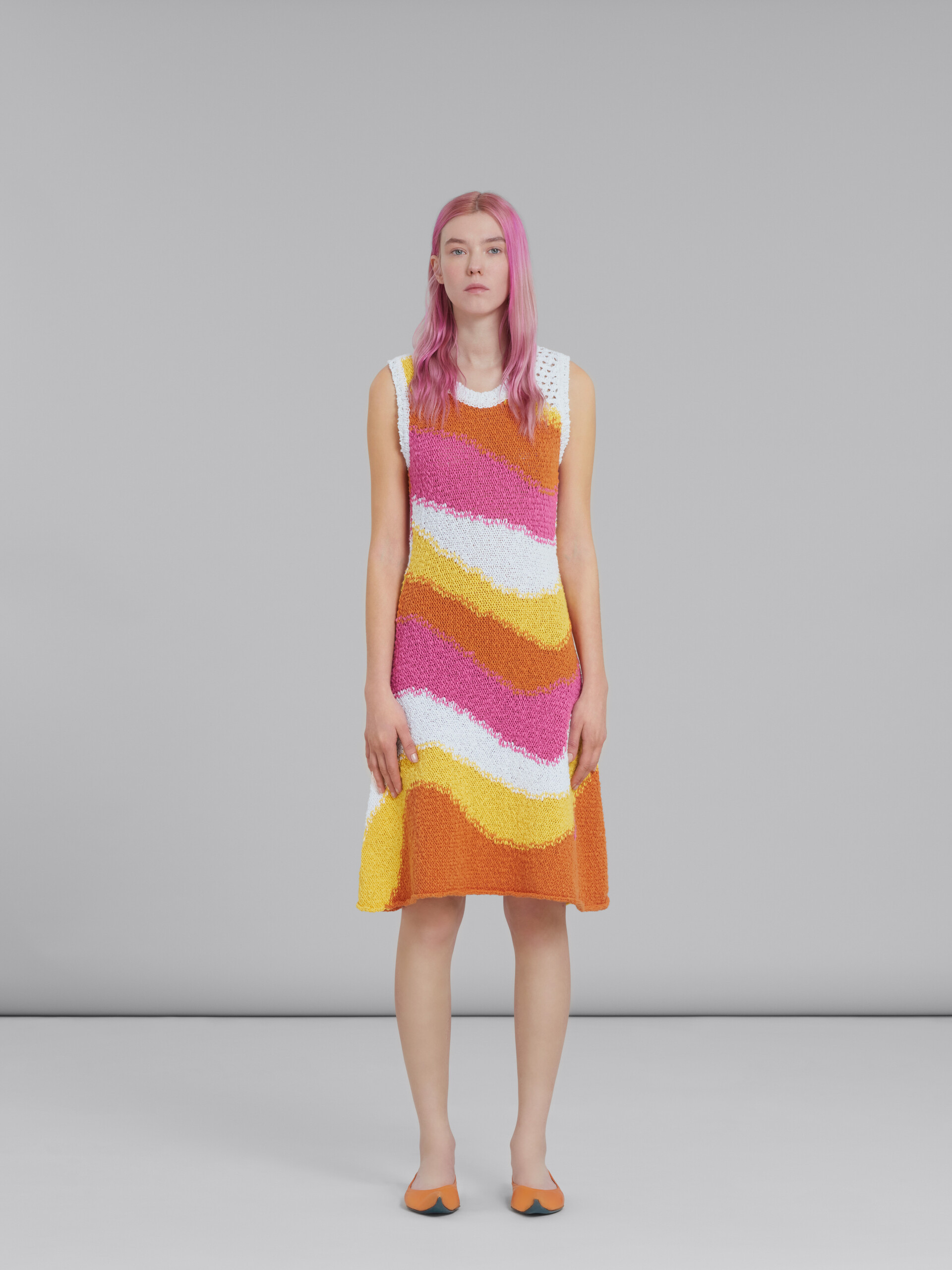 Marni Wavy Crochet Knit Sleeveless Dress In Multicolor