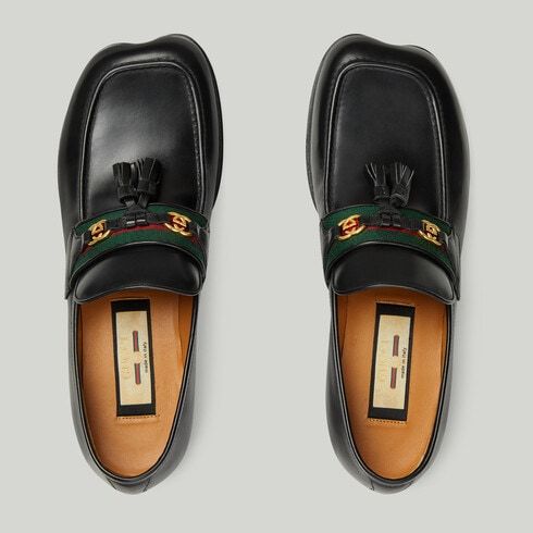 Gucci Black Web Interlocking G Loafers In Black