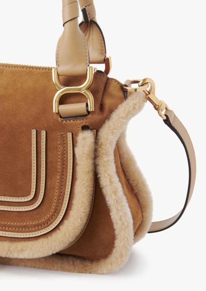 Chloé Marcie Small Leather And Shearling-trimmed Suede Shoulder Bag In Brown