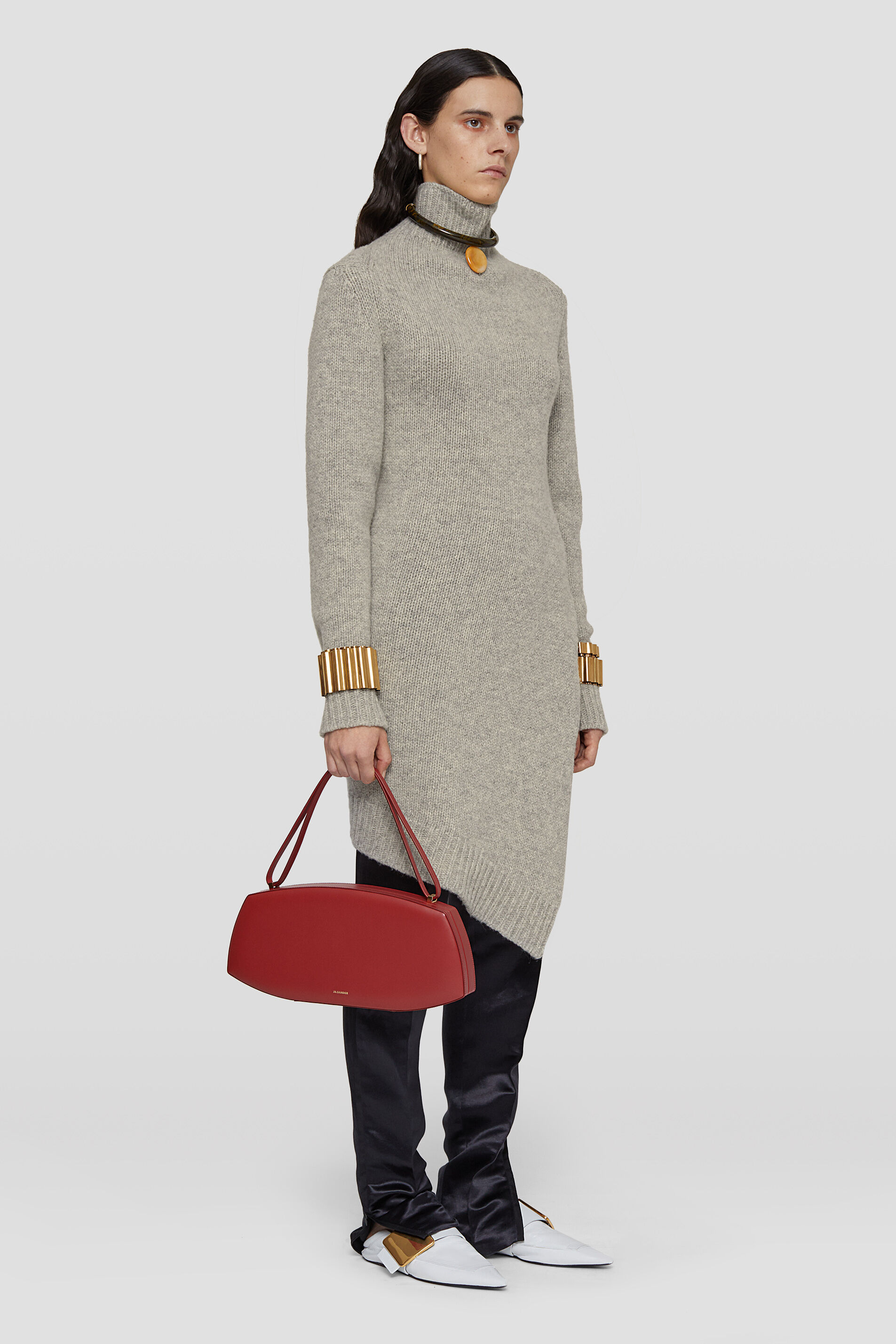 Jil Sander Asymmetric Roll-neck Jumper In Gray