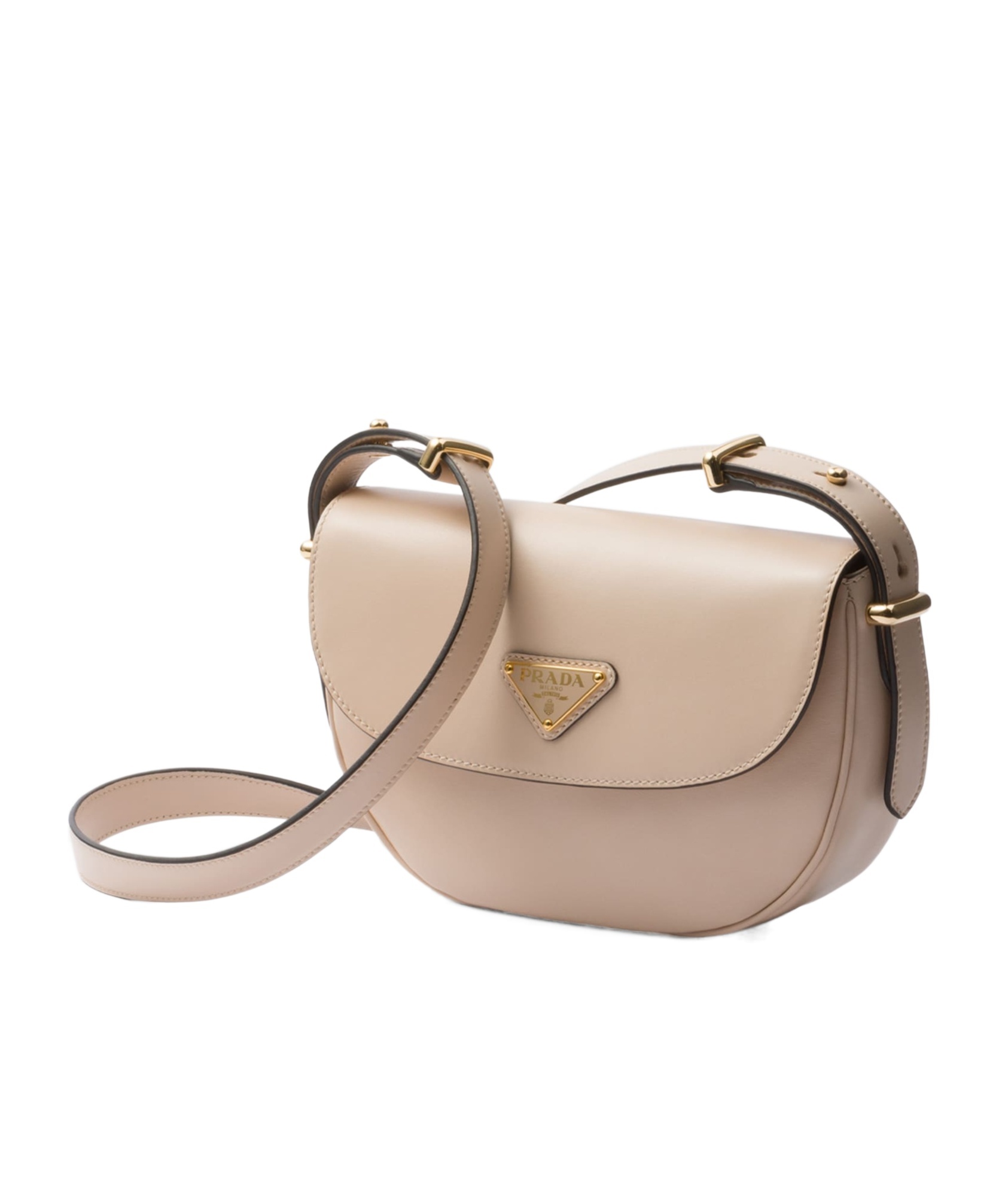 Prada Logo Plaque Foldover Small Shoulder Bag In Nude
