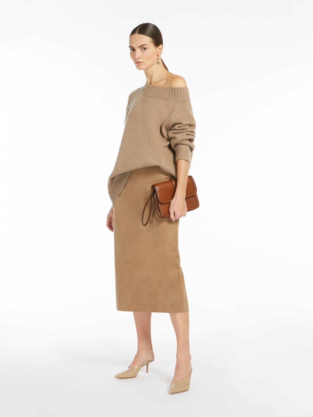 Max Mara Radames Off-the-shoulder Wool And Cashmere Jumper In Nude