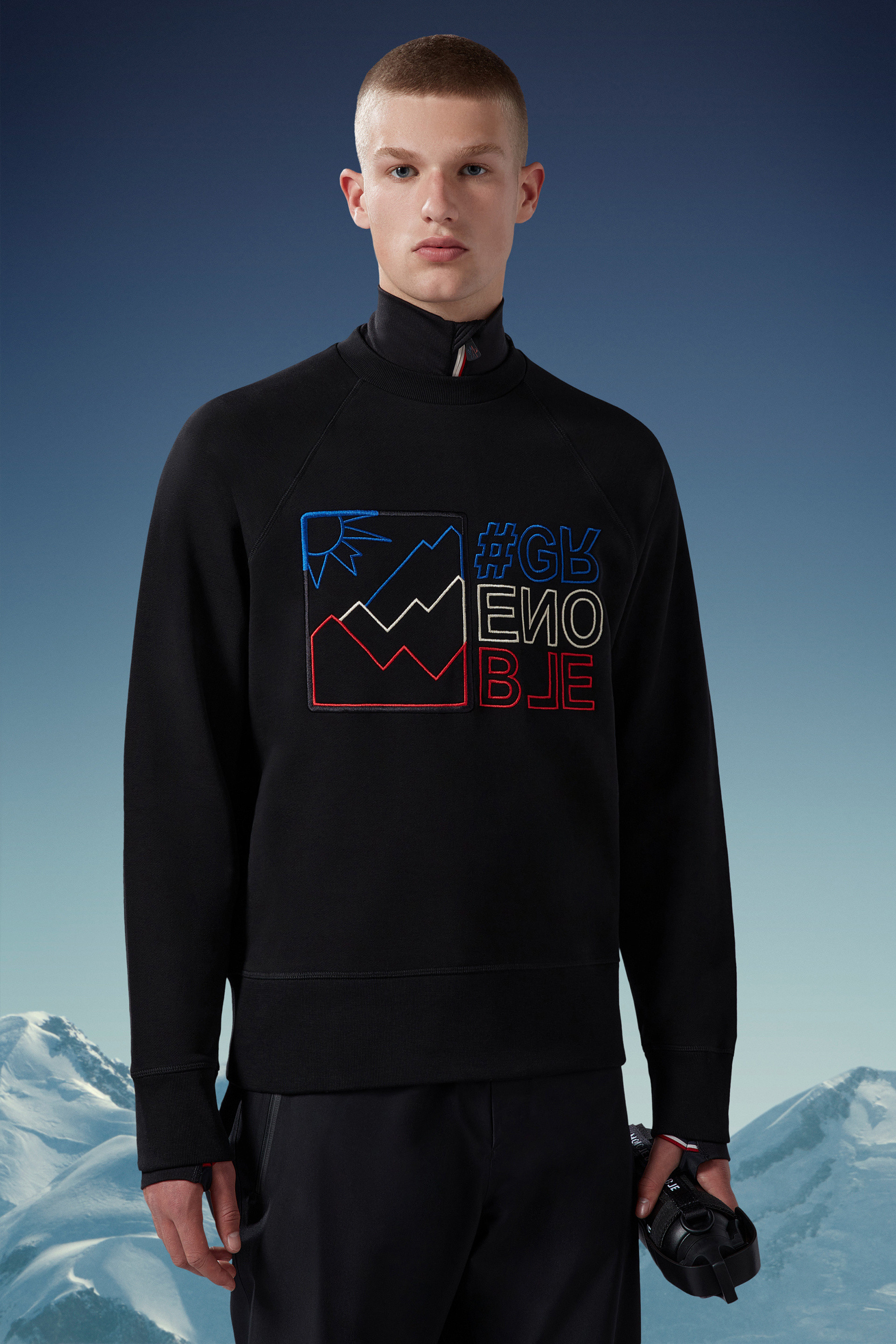 Moncler Logo-embroidered Cotton-jersey Sweatshirt In Black