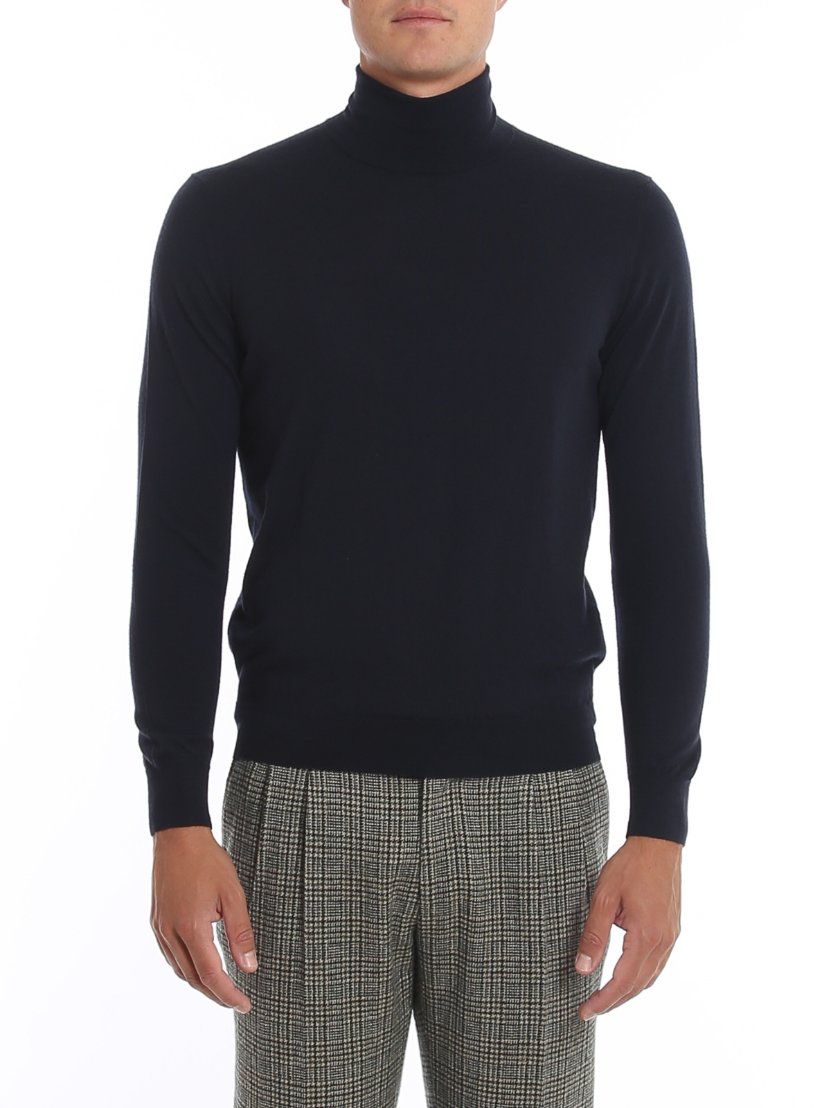 Drumohr Man Turtleneck Midnight Blue Size 48 Lambswool In Black