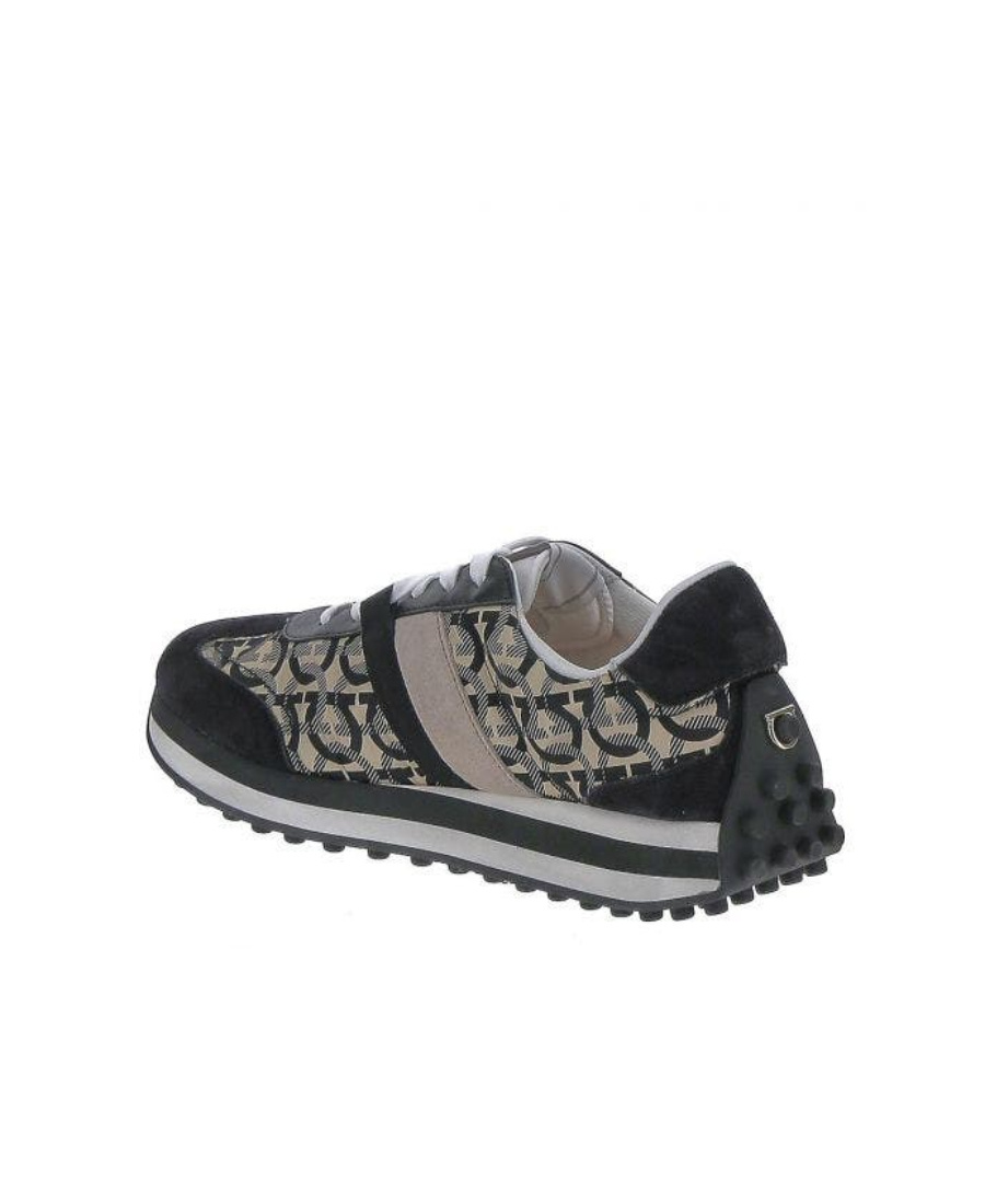 Ferragamo Gancini-print Low-top Sneakers In Black