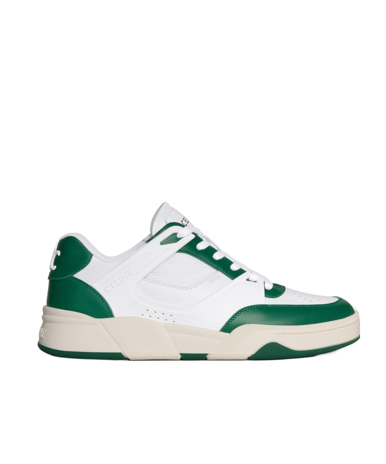 Celine Trainer Ct-09 Low-top Lace-up Sneakers In Optical White/dark Green/beige