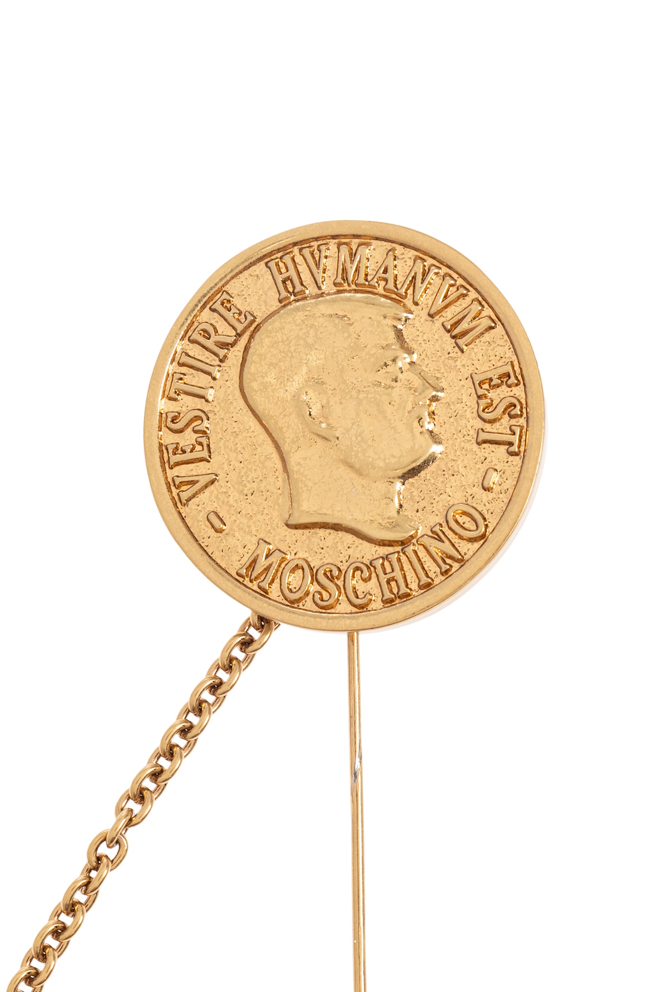Moschino Coin-design Chain Brooch In Gold