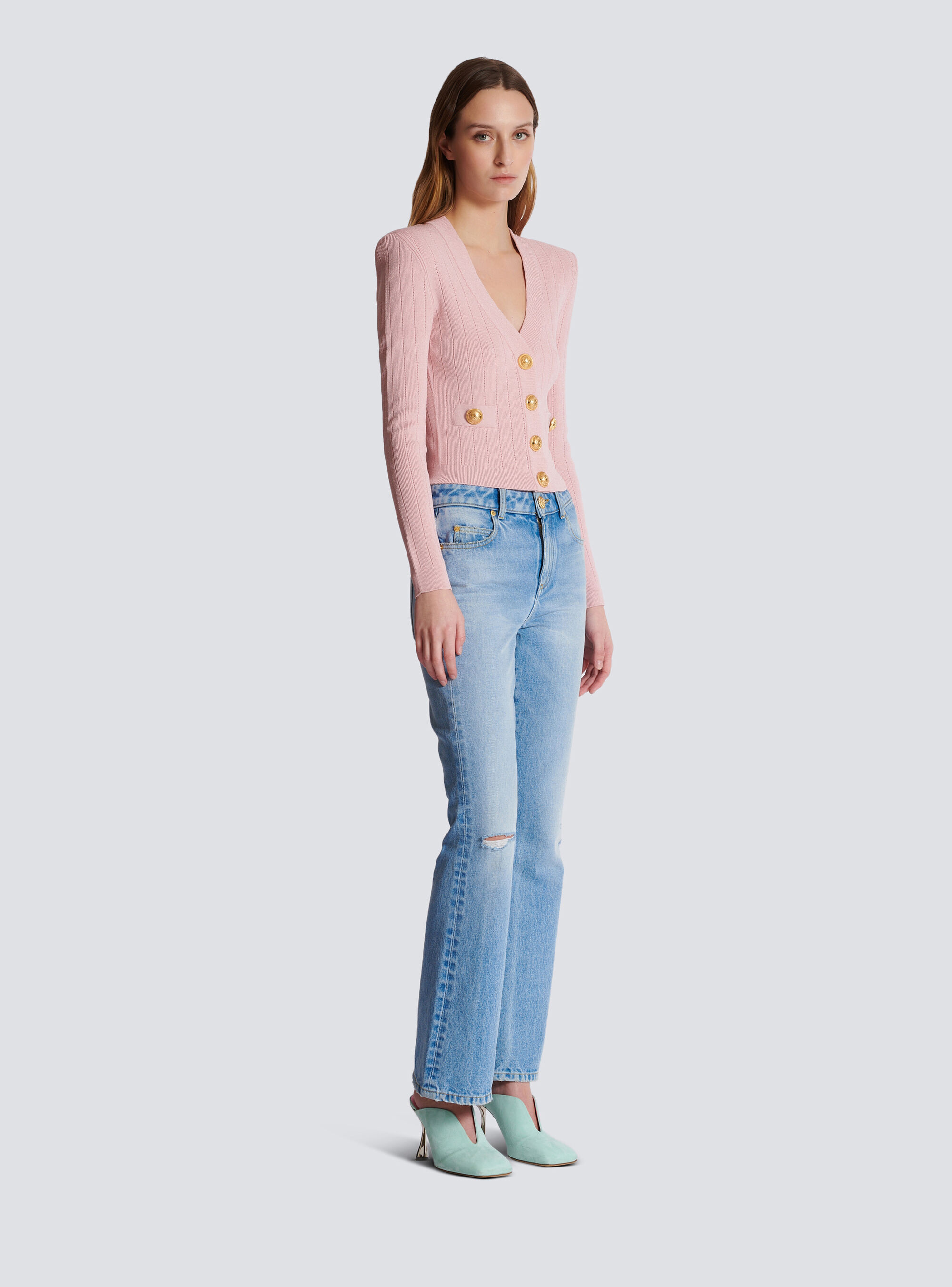 Balmain Button-detail V-neck Cardigan In Pink