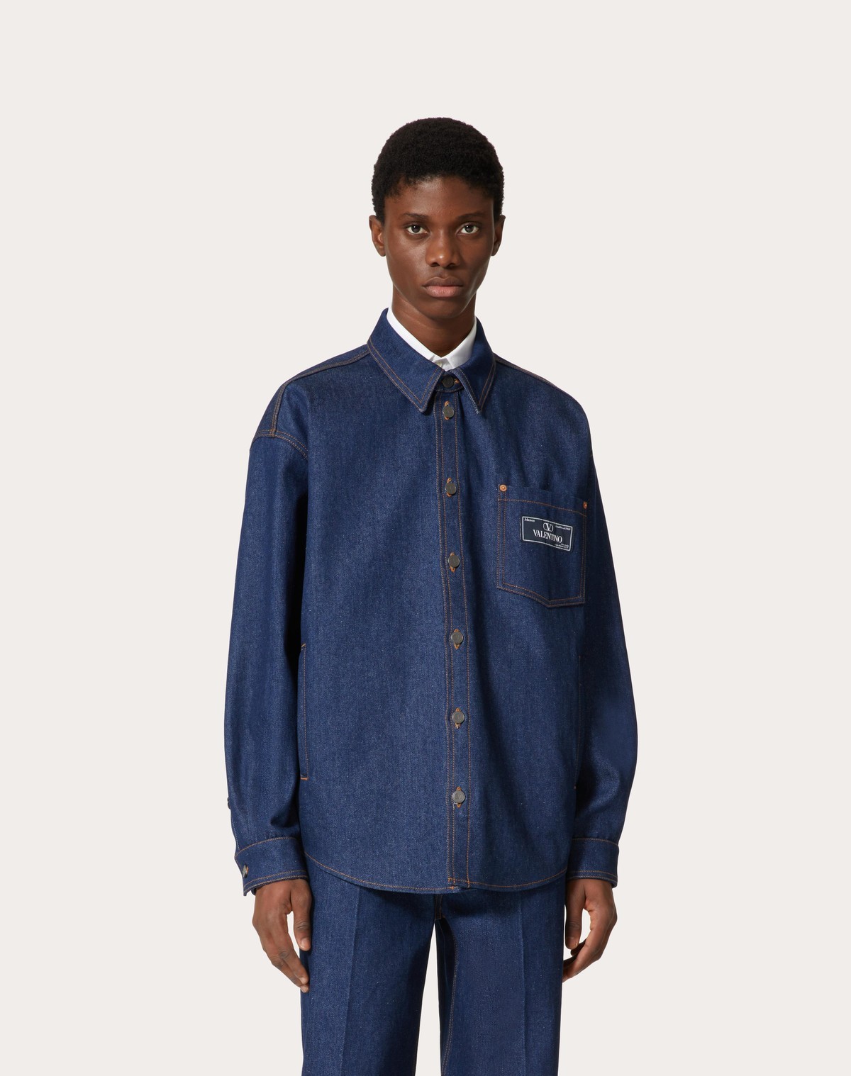 Valentino Denim Shirt With Long Sleeves And Chest Pocket In Blue