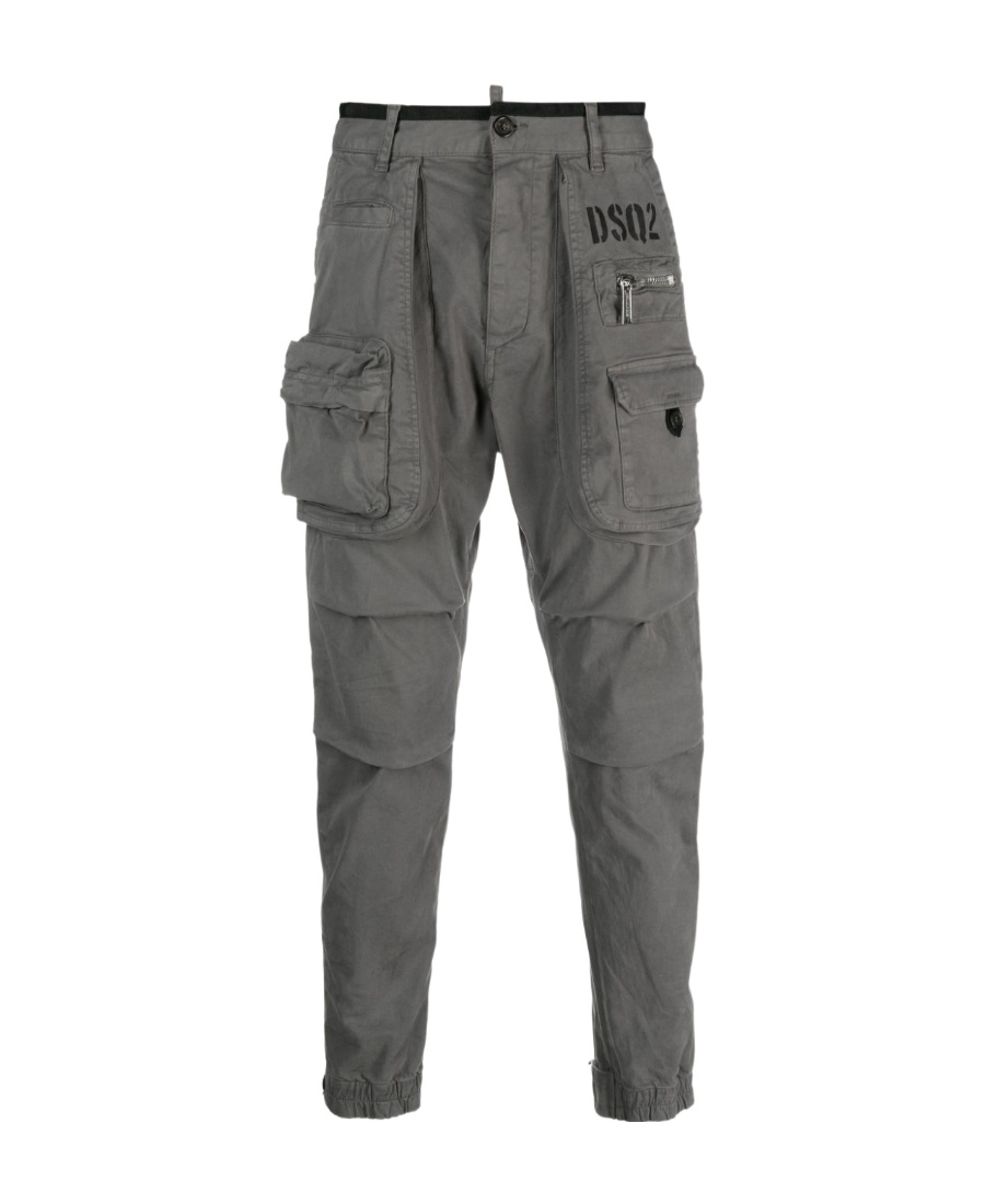 Dsquared2 Logo-print Cotton Cargo Trousers In Gray