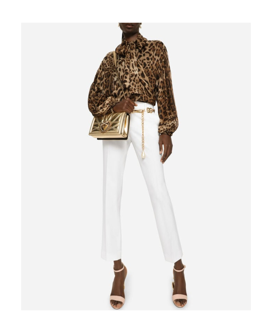 Dolce & Gabbana Leather Shoulder Bag With Frontal Jewel Detail In Nude