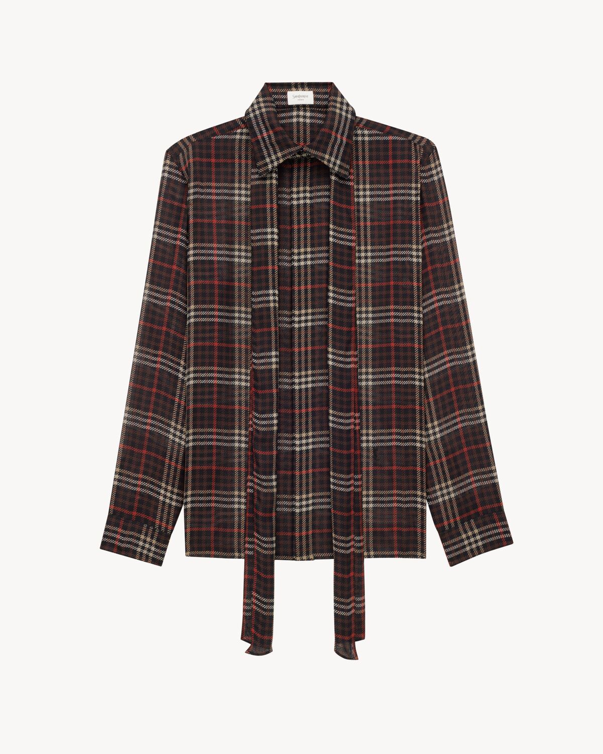 Saint Laurent Plaid Bow Detail Collared Neck Long Sleeves In Brown