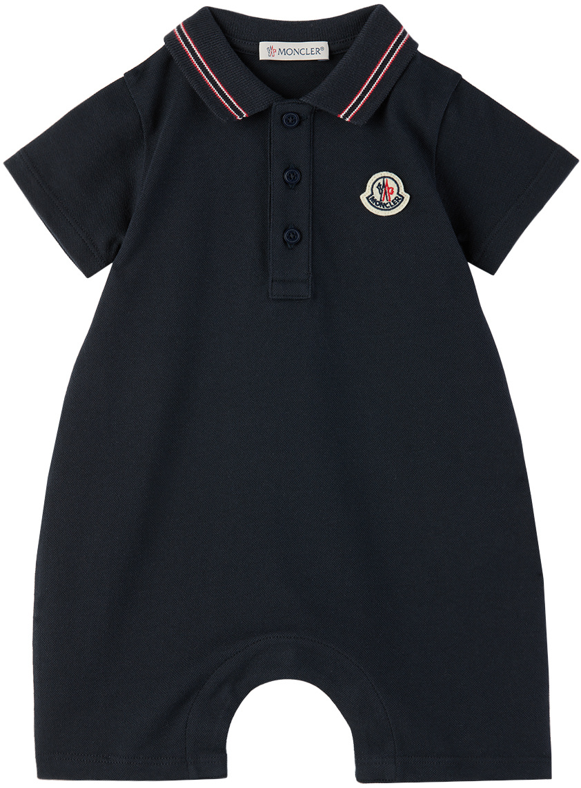 Moncler Logo Short-sleeved Jumpsuit In Midnight Blue