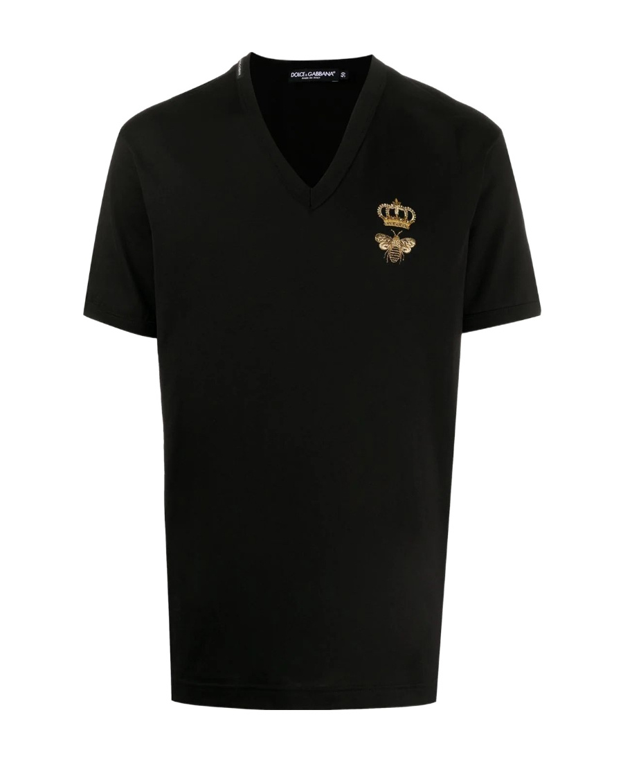 Dolce & Gabbana Crown Bee V-neck T-shirt In Black
