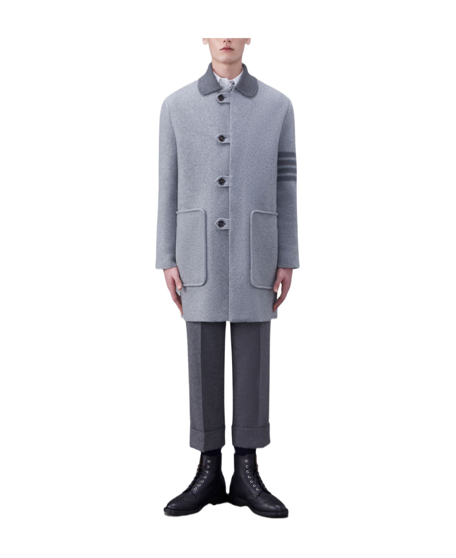 THOM BROWNE STRIPE-TRIM DETAIL SINGLE-BREASTED COAT