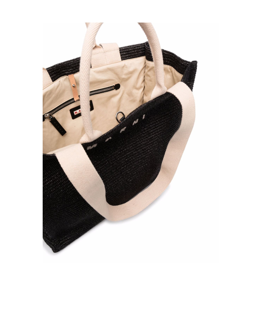 Marni Rectangular Tote Bag With Woven Texture And 2 Handles In Black