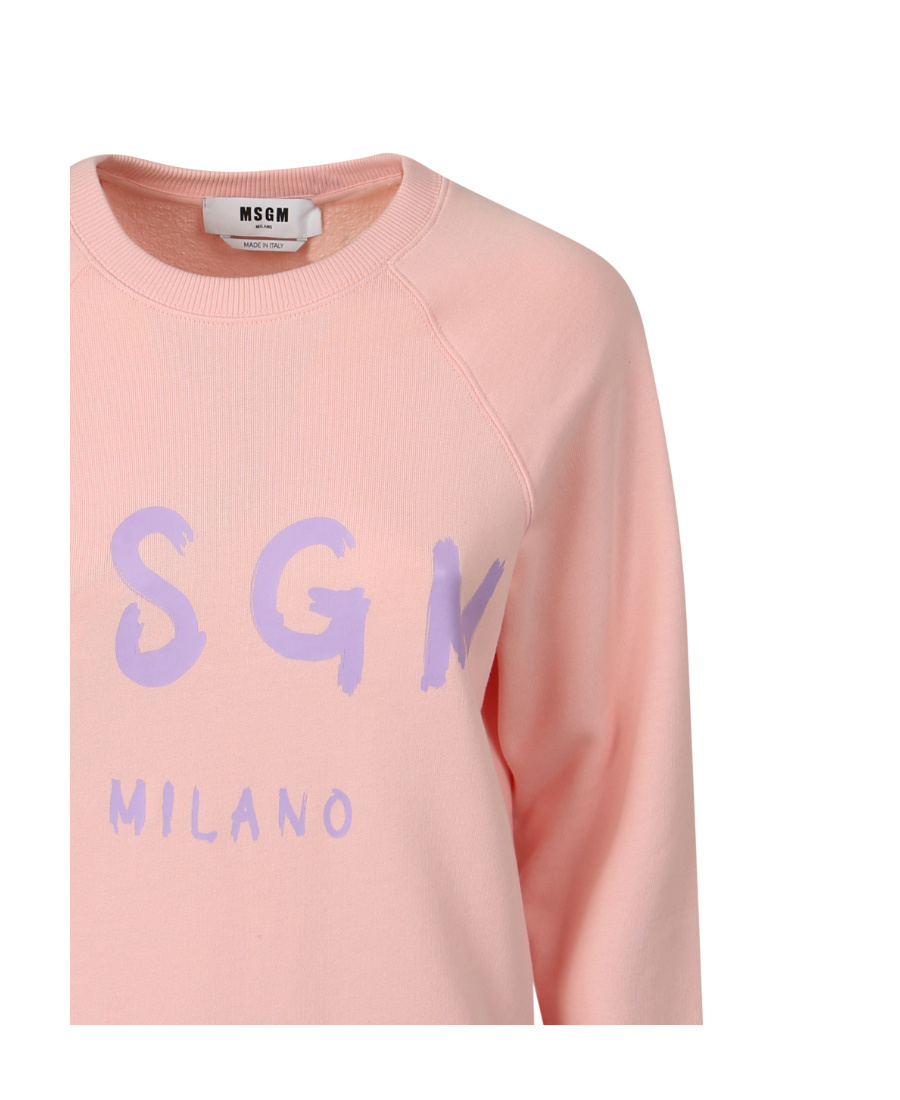 Msgm Logo Round Neck Sweater In Pink