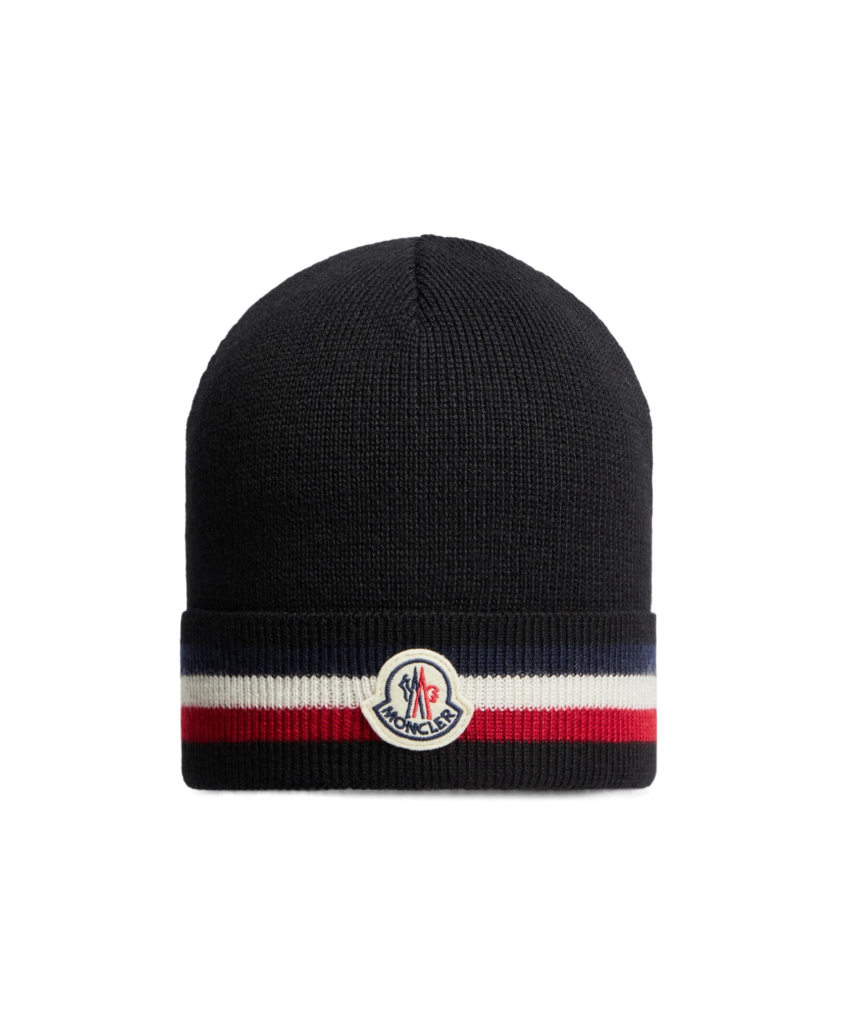 Moncler Tricolour Wool Beanie In Black