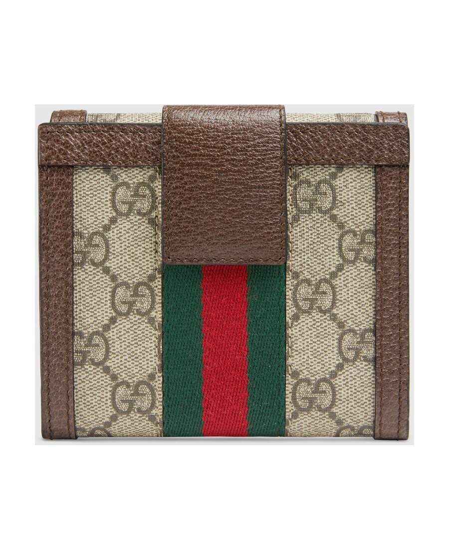 Gucci Ophidia Web Flap Canvas Wallet In Green