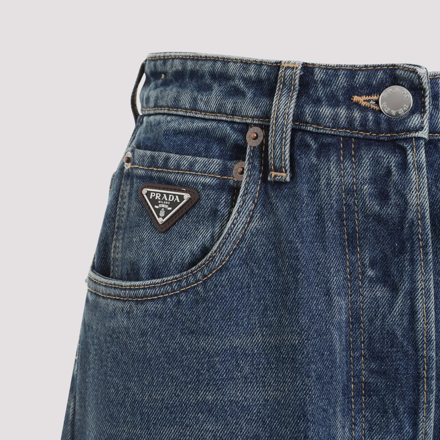 Prada Triangle Logo Wide-leg Jeans In Blue