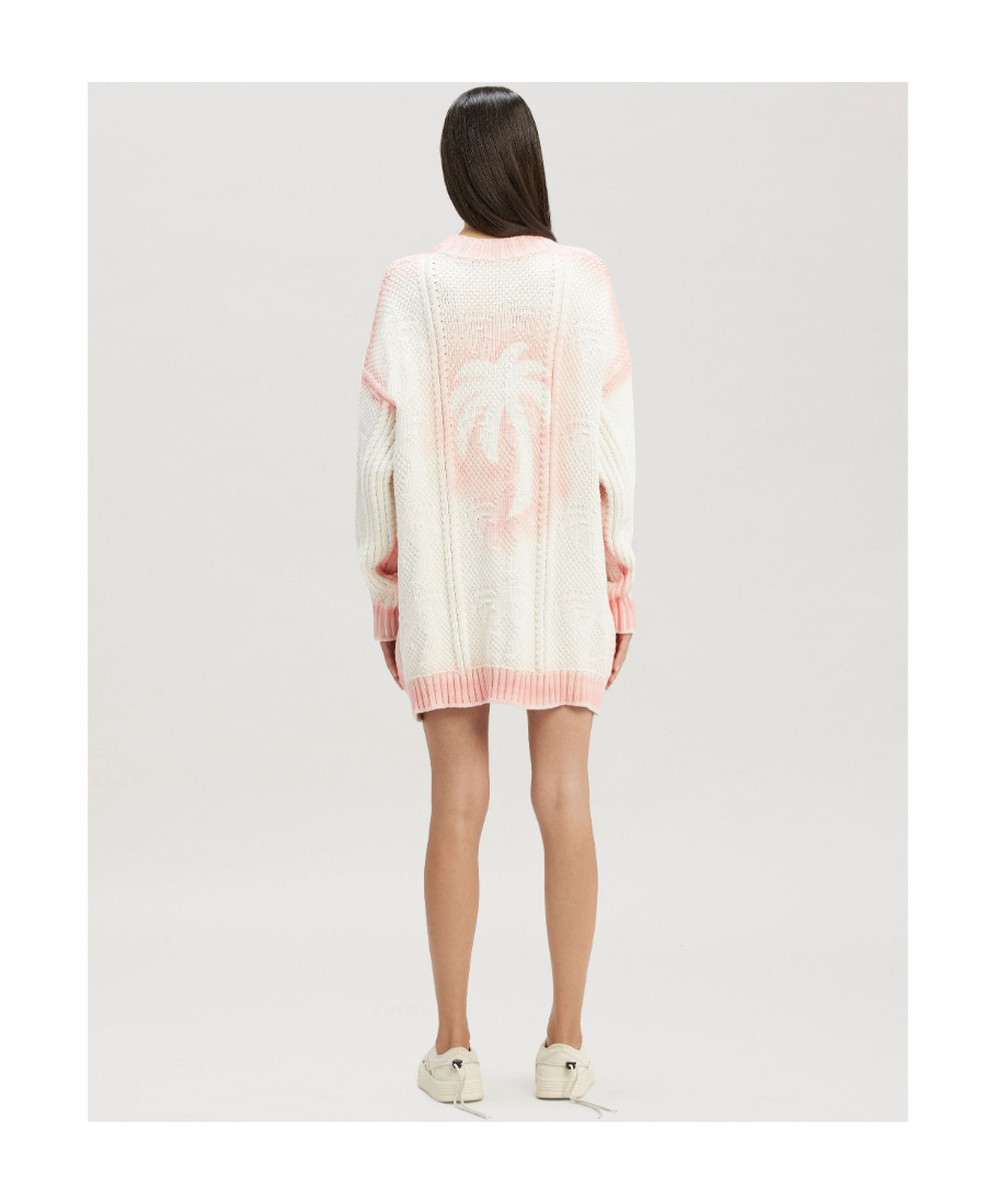 Palm Angels Two-tone Knitted Cardigan In White