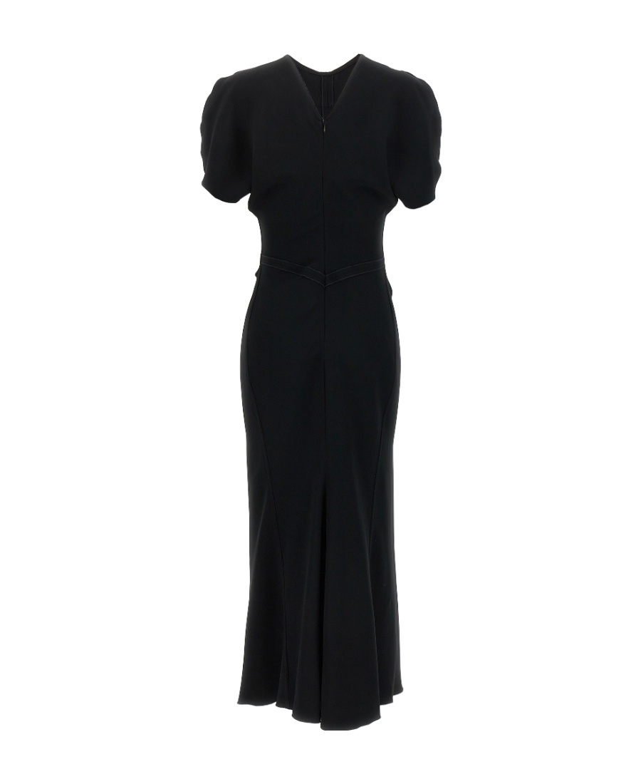 Victoria Beckham Waist Gathered Midi Dress With Ruched Detailing In Red