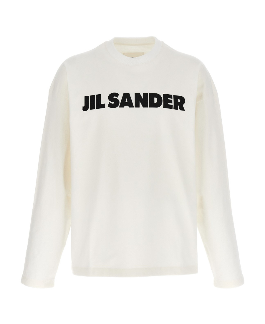Jil Sander Men White Crewneck Sweatshirt With Contrasting Logo Print At The Front In Cotton Man In White