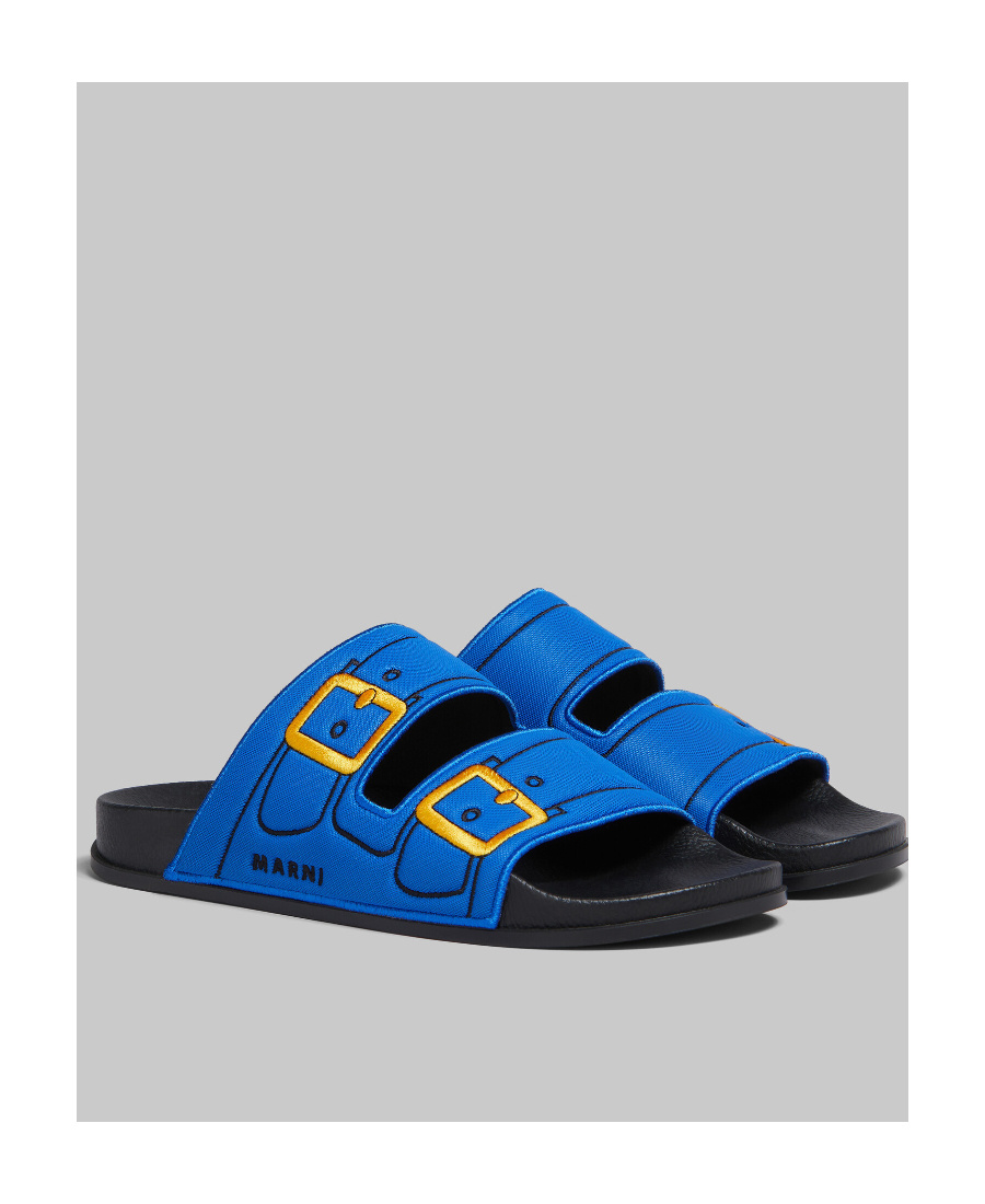 Marni Embroidered Slip-on Slides In Blue
