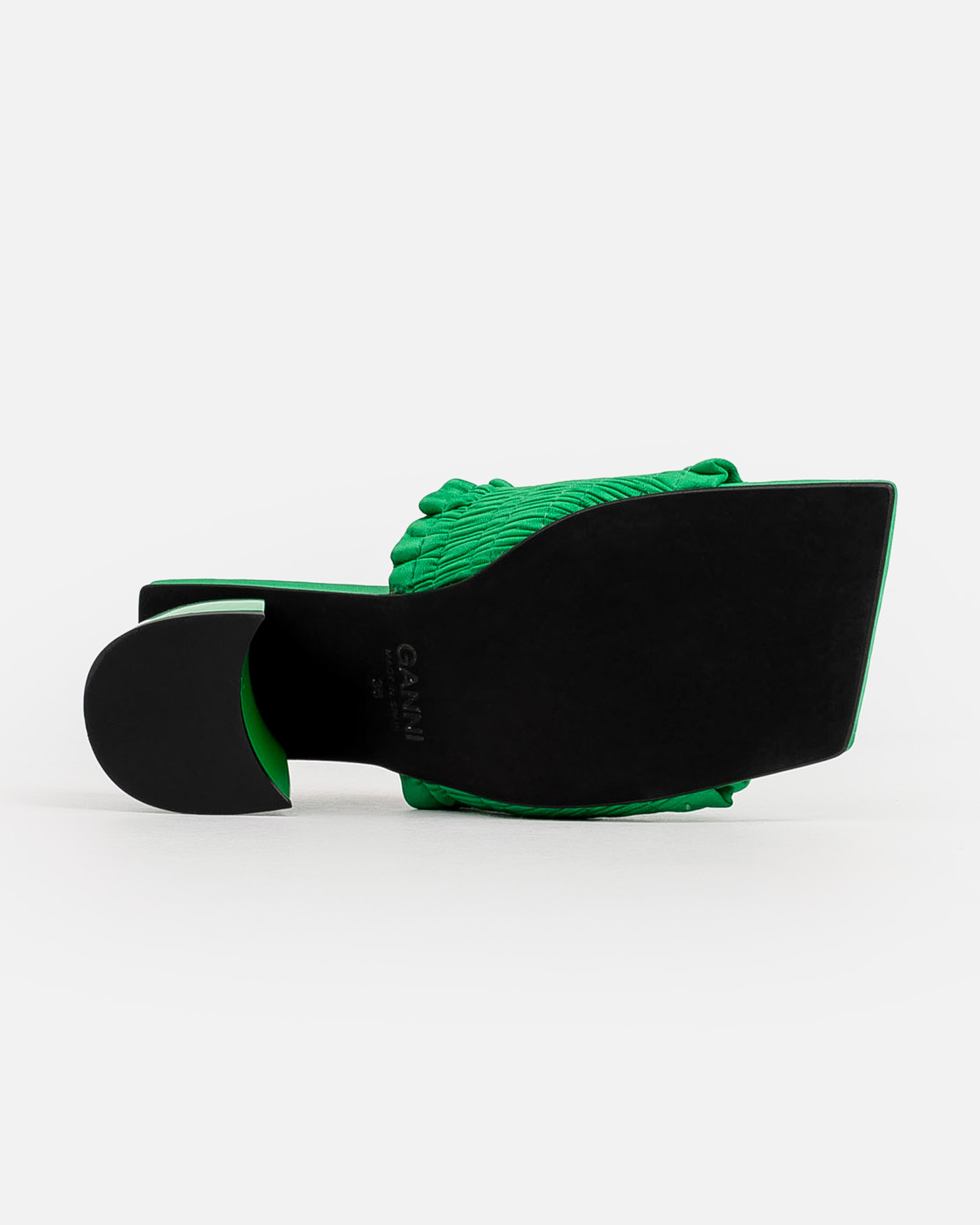Ganni Smocked Kitten-heel Mules In Green