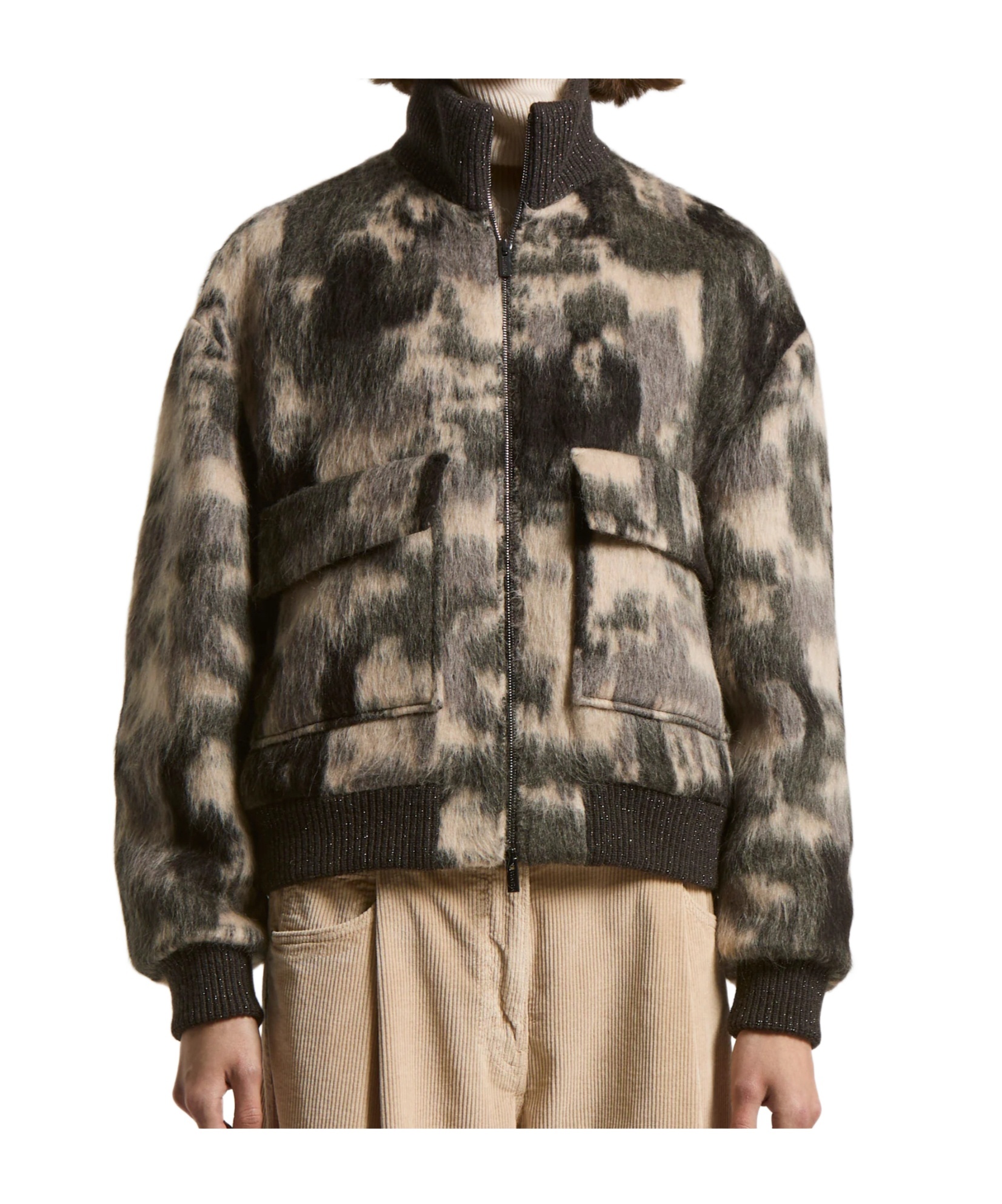 Peserico Camouflage-pattern Zip-front Jacket In Black