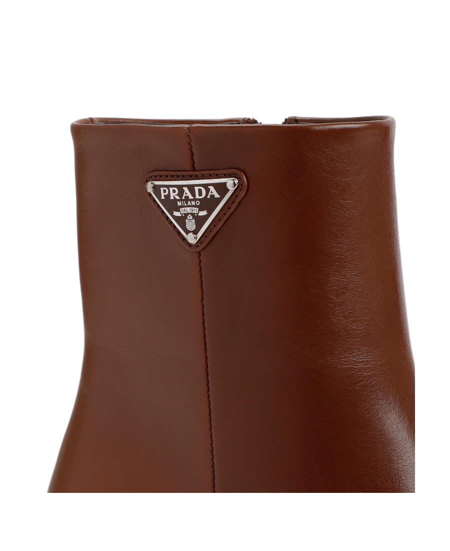 Prada Triangle-logo Leather Boots In Brown