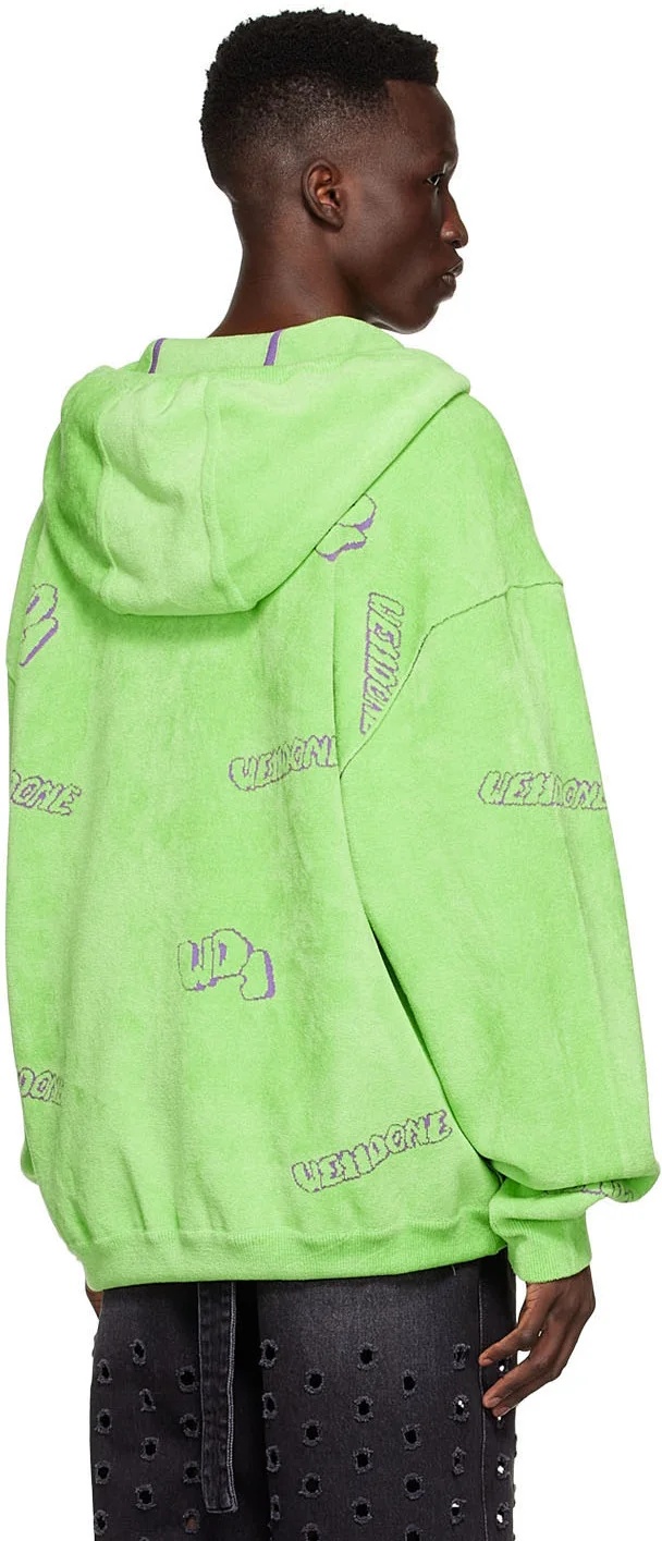 We11 Done Terry-cloth Zip-up Hoodie In Green
