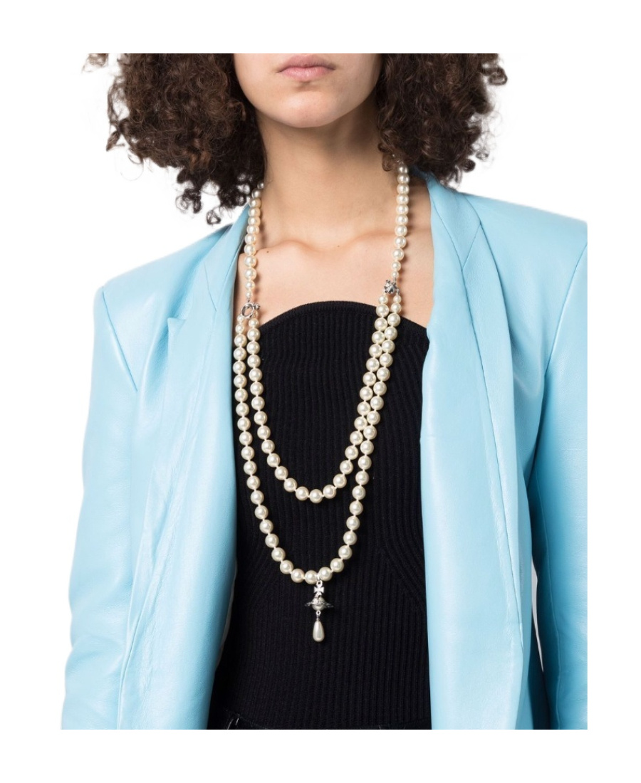Vivienne Westwood Crystal Pearl Triple Strand Necklace In White