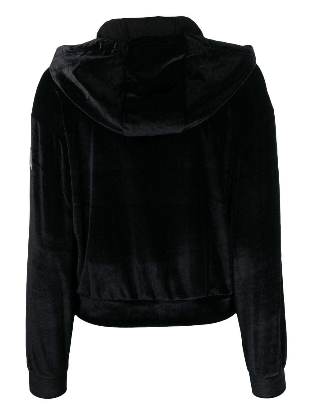Ea7 Zip-fastening Velvet Hoodie In Black