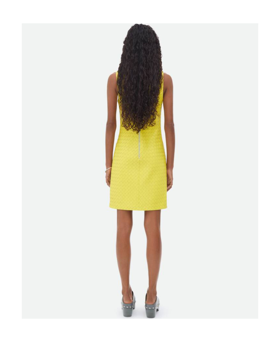 Shop Bottega Veneta Intrecciato Leather Dress In Yellow