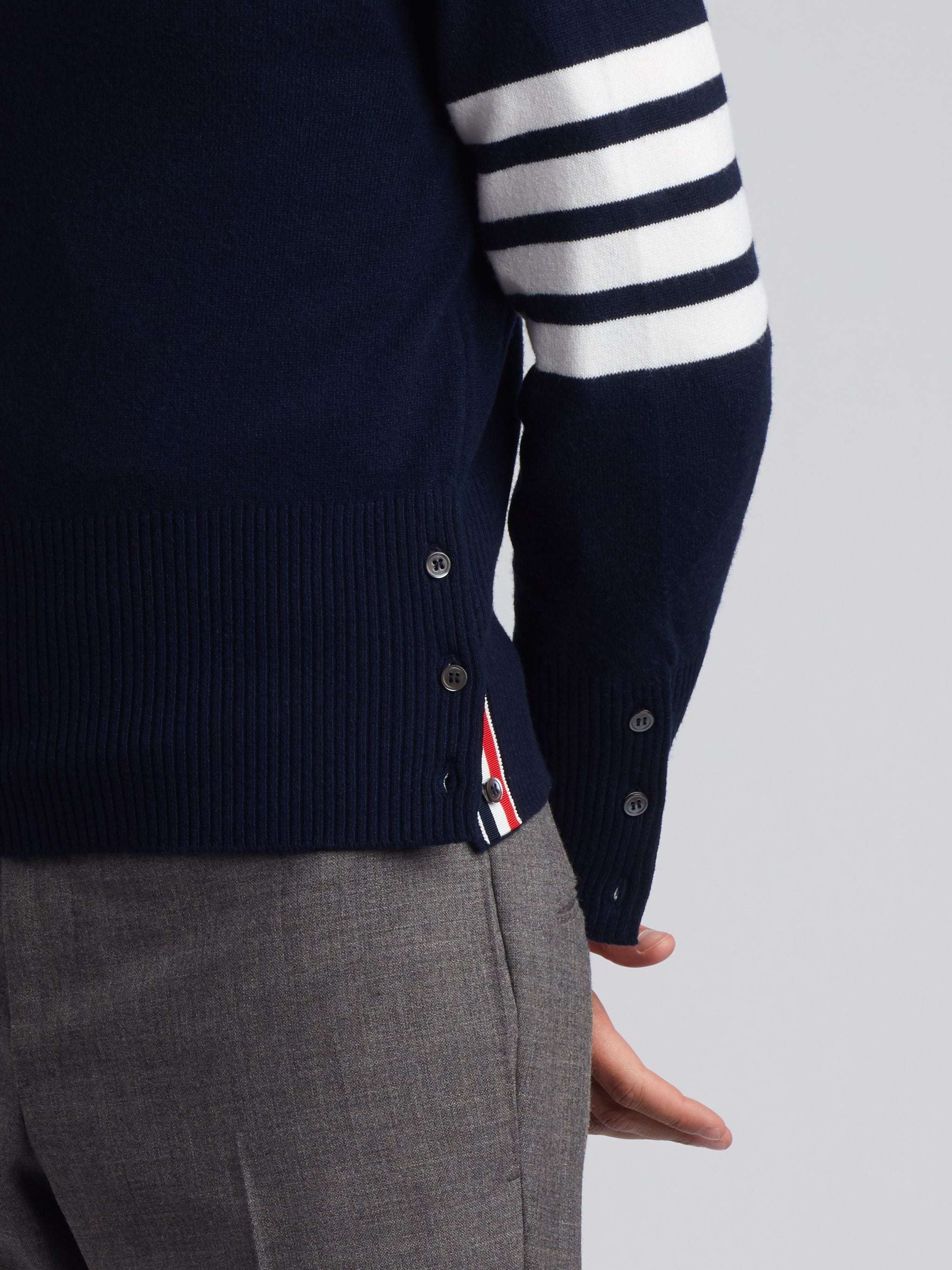 Thom Browne Ribbed Crewneck Sweater Striped Sleeves In Black