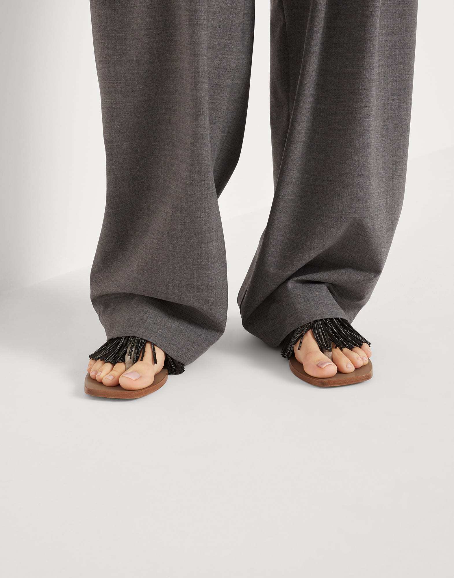 Brunello Cucinelli Chic Tassel Detail Flat Sandals In Nude