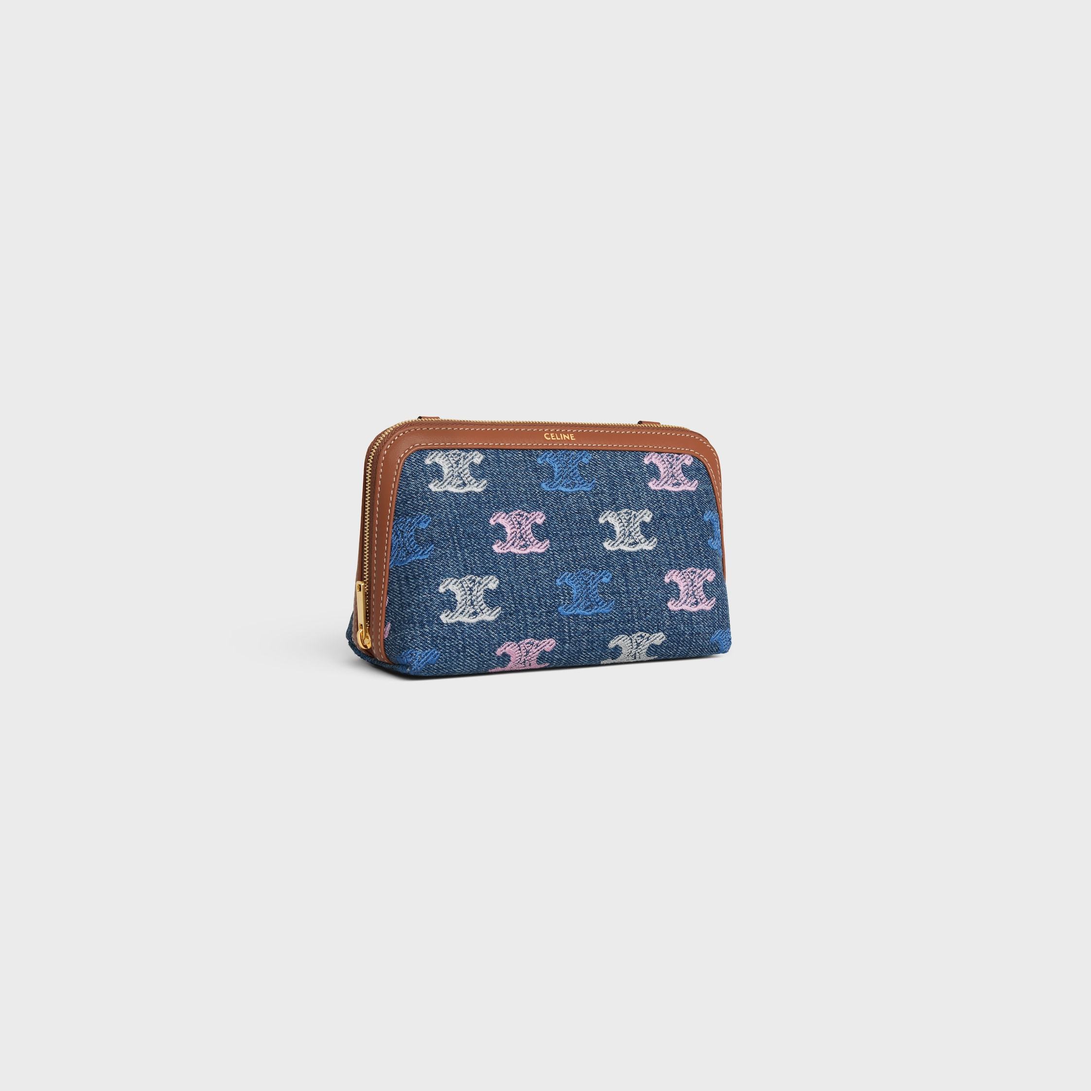 Celine Clutch On Chain Cuir Triomphe In Denim With Triomphe All Over In Blue