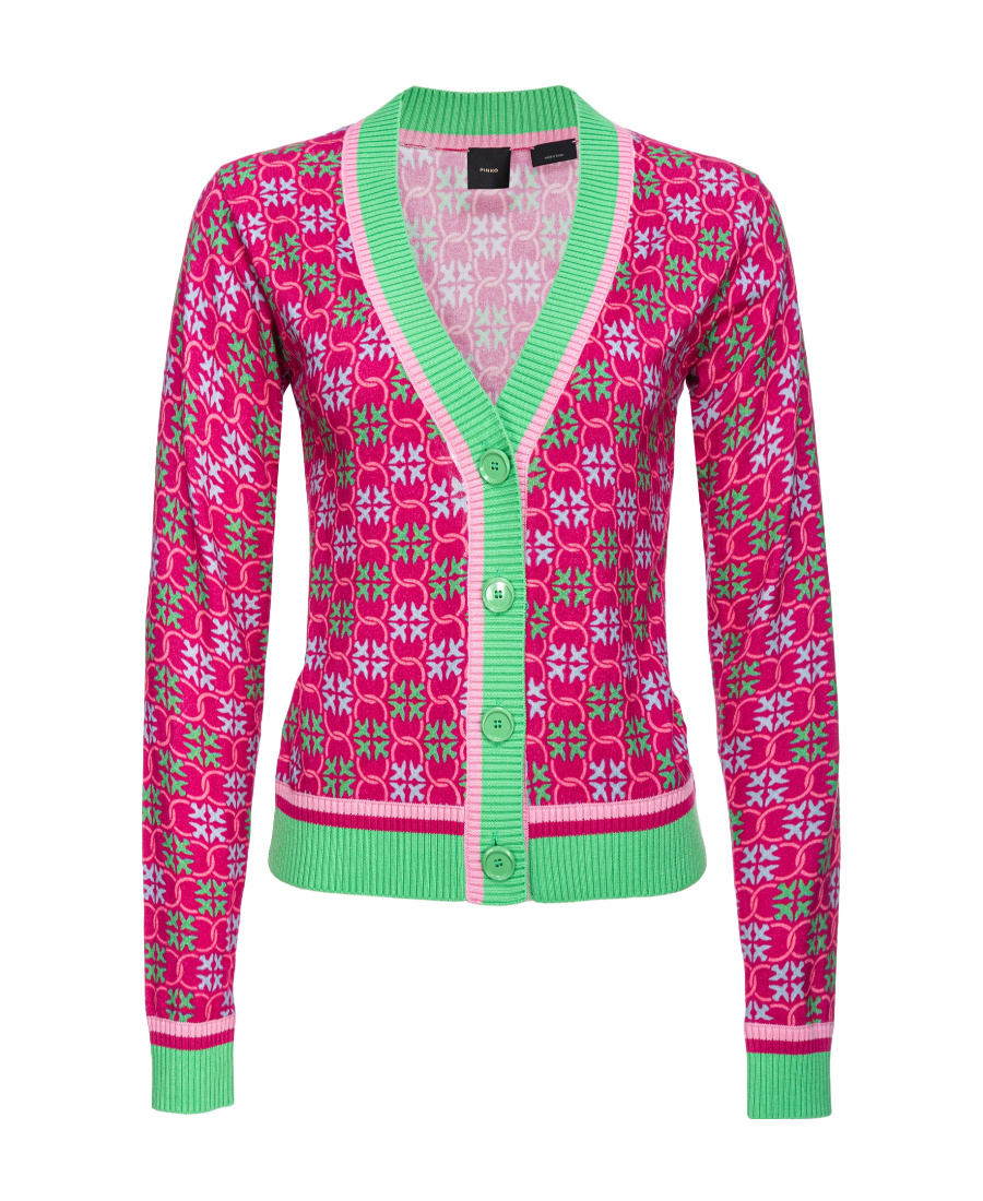 Pinko Monogram-pattern V-neck Cardigan In Pink