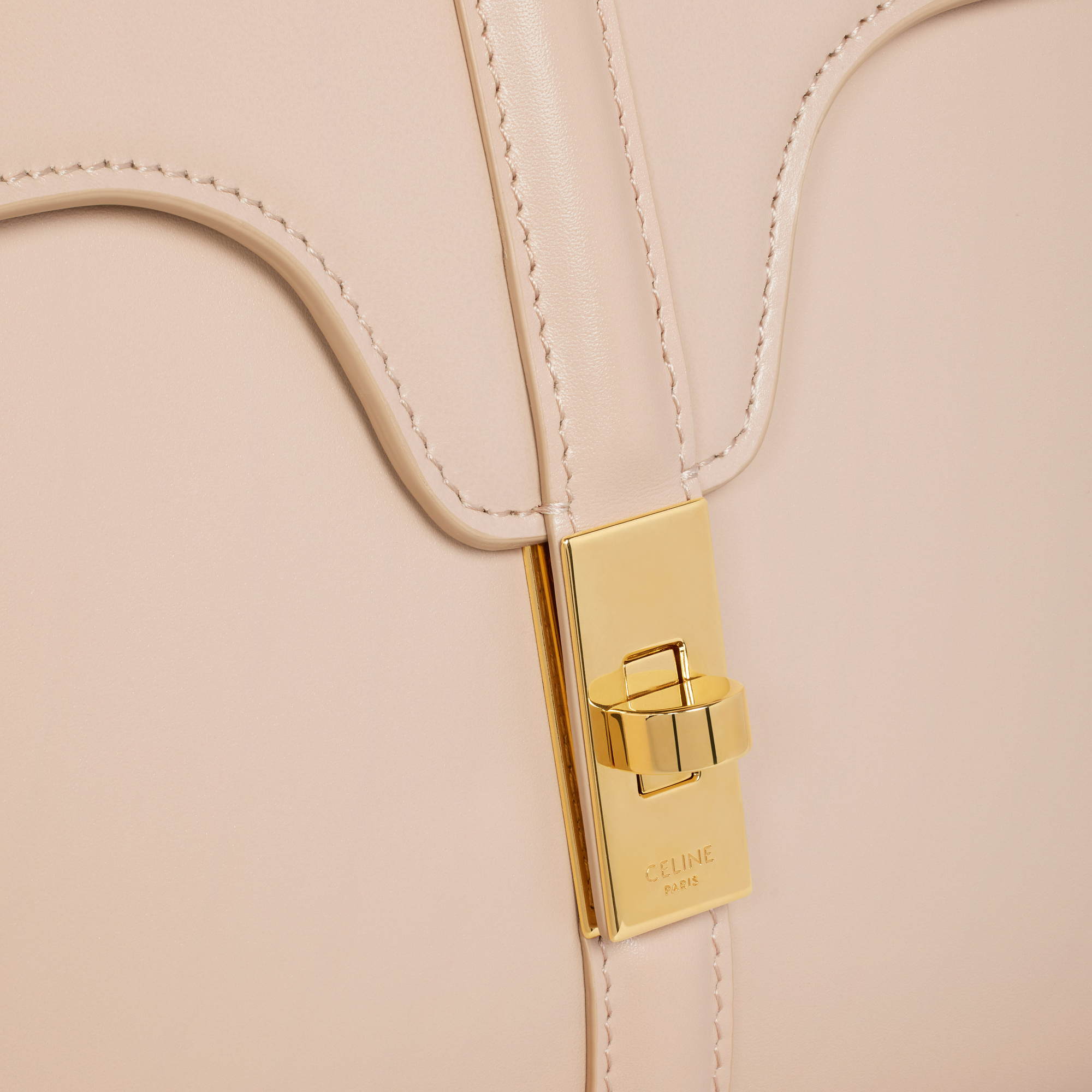 Celine 16 Small Satin Cowhide Leather Shoulder Bag In Nude
