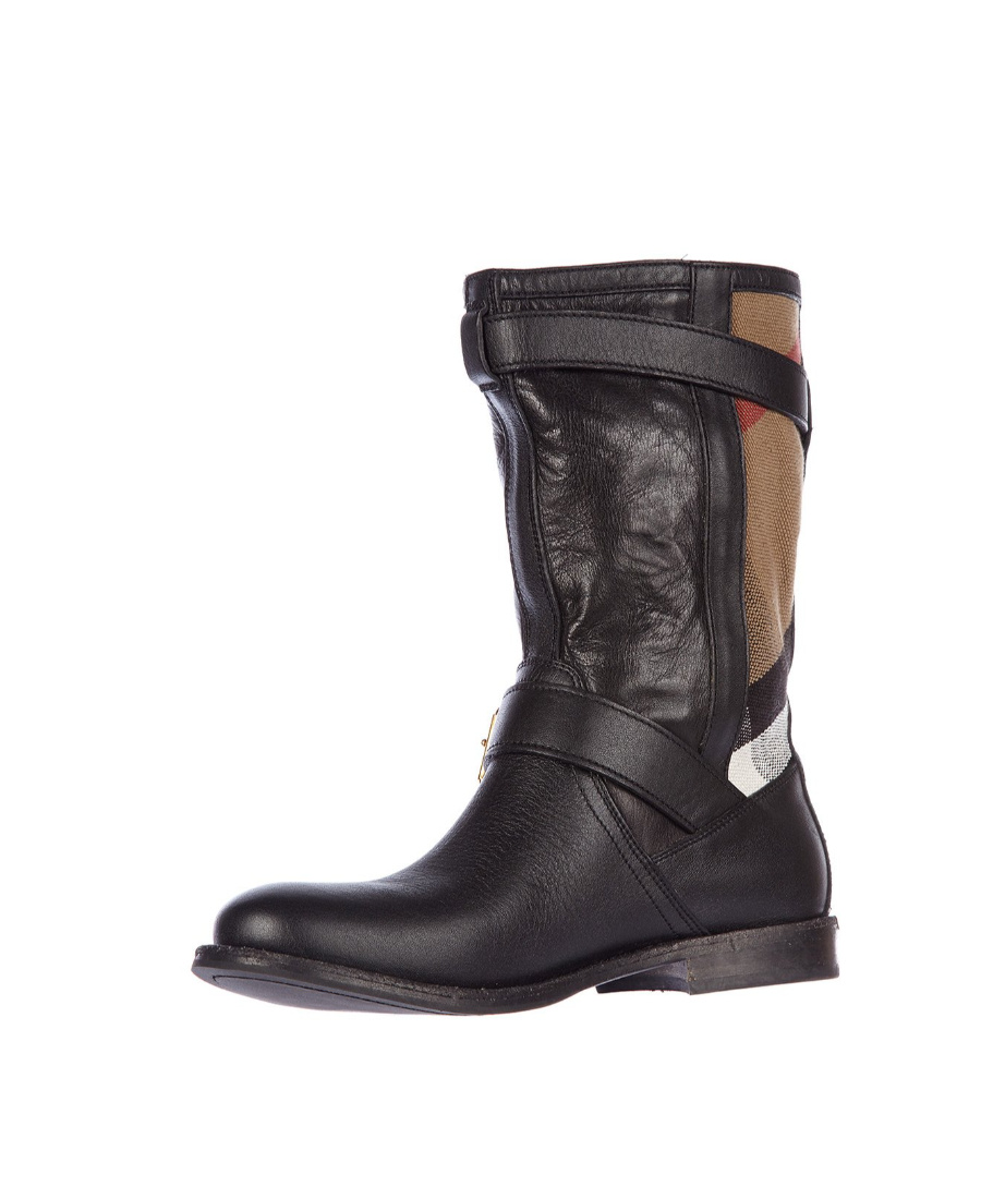 Burberry Plaid Canvas Boots In Black