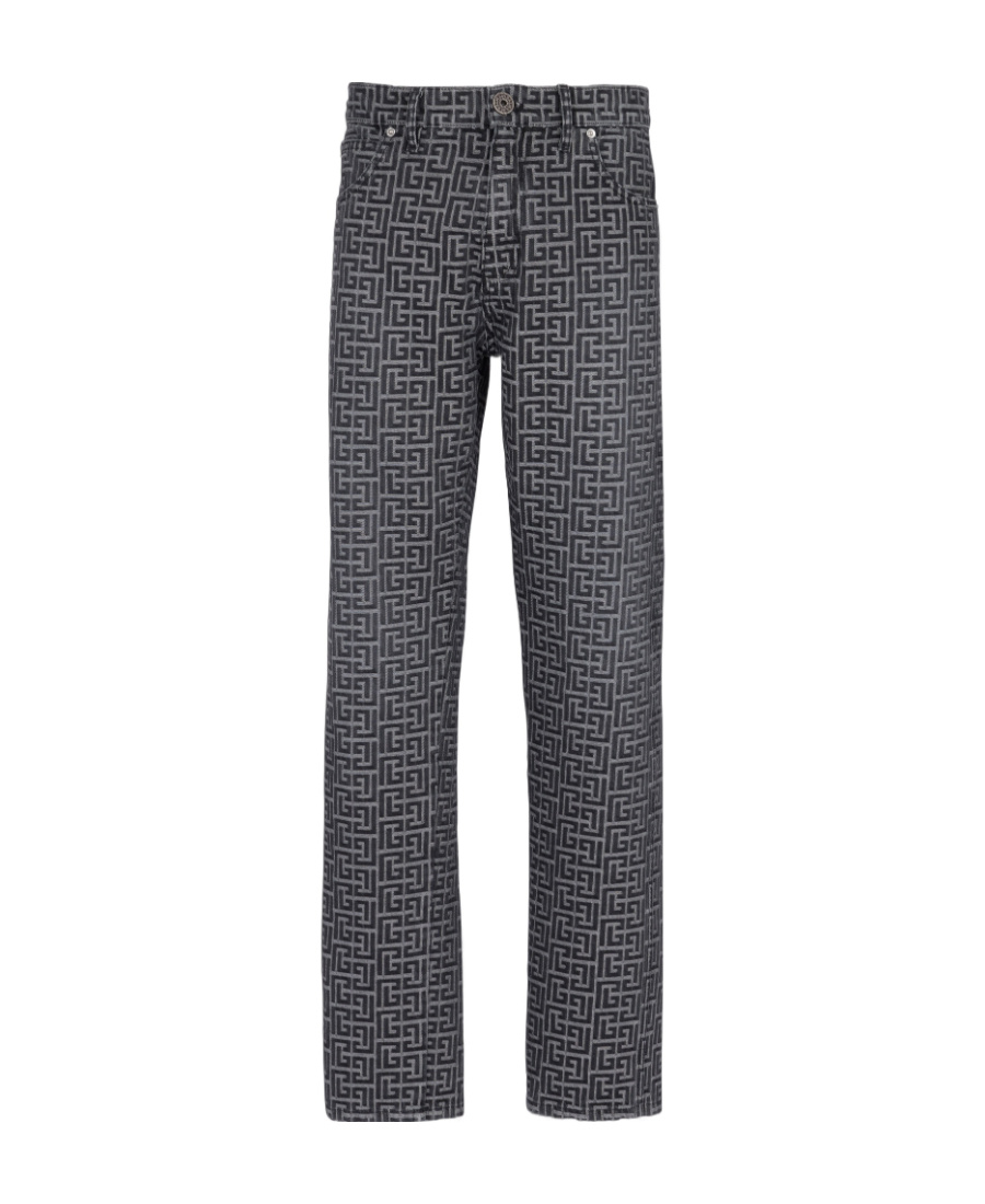 Balmain Jacquard Monogram Jeans In Black