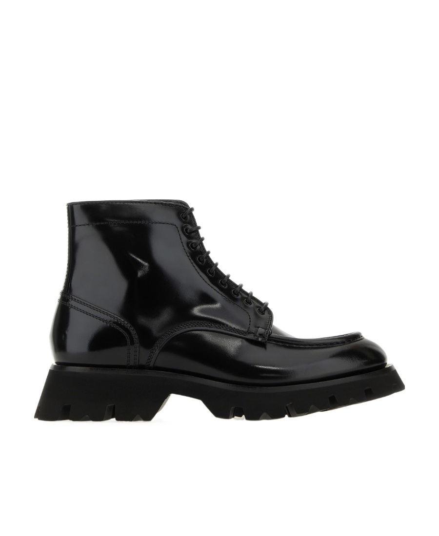 Santoni Round Head Lace-up Boots In Black