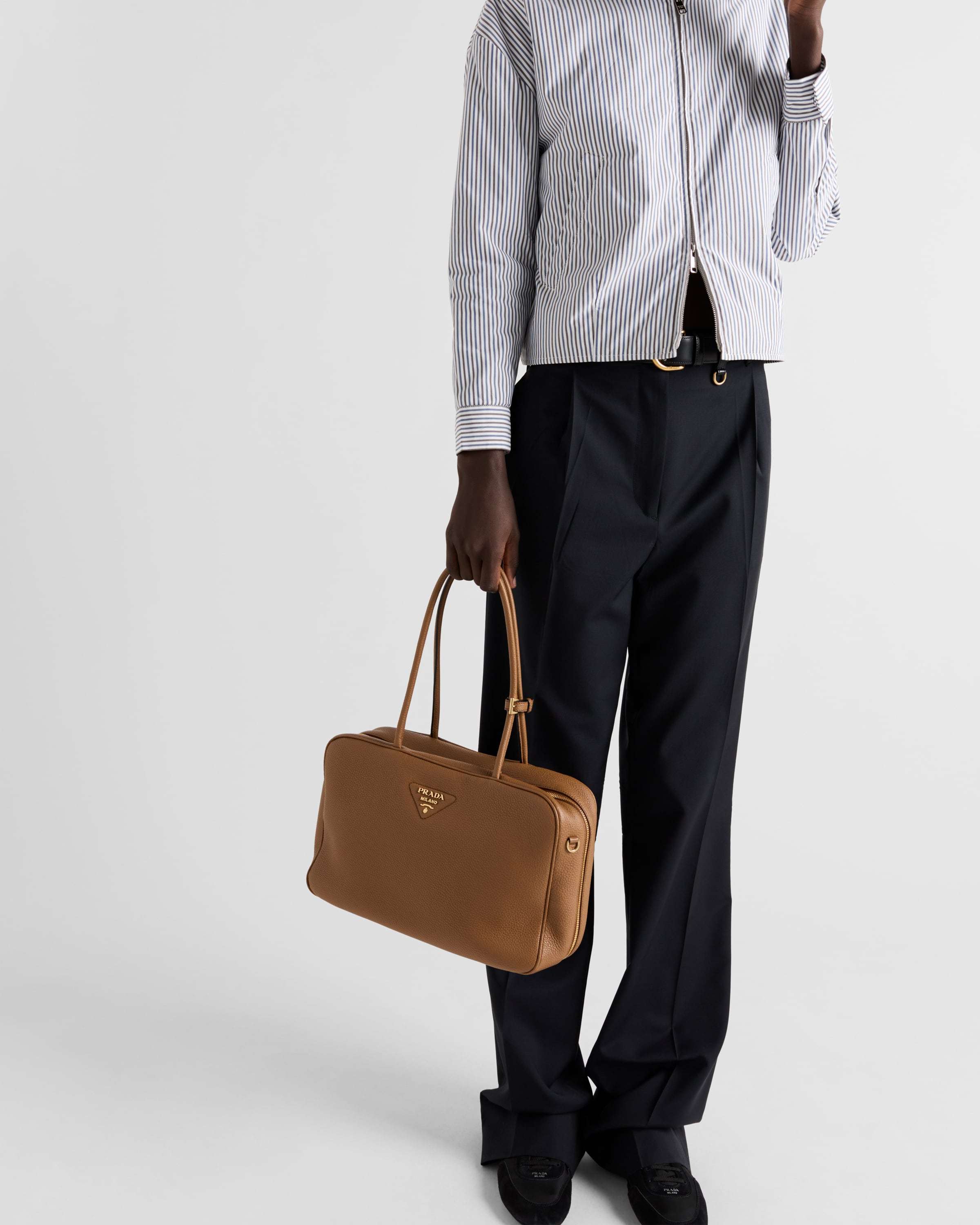 Prada Large Leather Top-handle Bag In Caramel